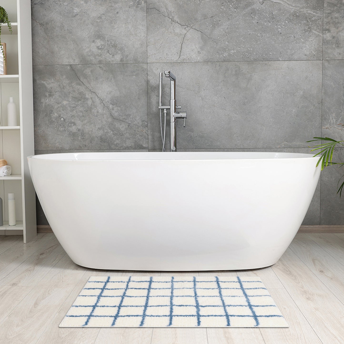 Checkered Non Slip Bath Mats, Soft Fluffy Absorbent Bathroom Rugs for Shower