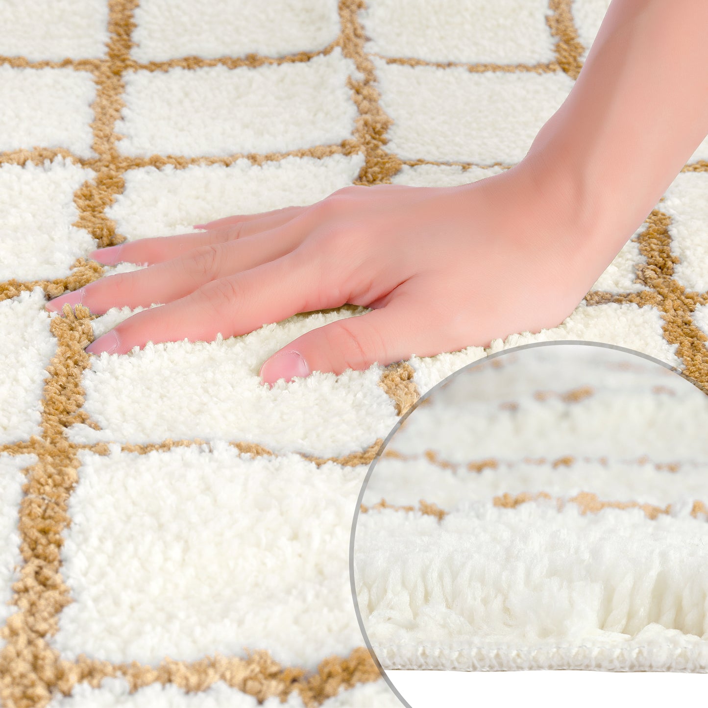 Checkered Non Slip Bath Mats, Soft Fluffy Absorbent Bathroom Rugs for Shower