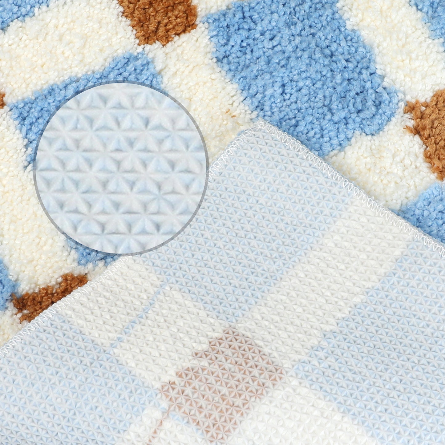 Checkered Non Slip Bath Mats, Soft Fluffy Absorbent Bathroom Rugs for Shower