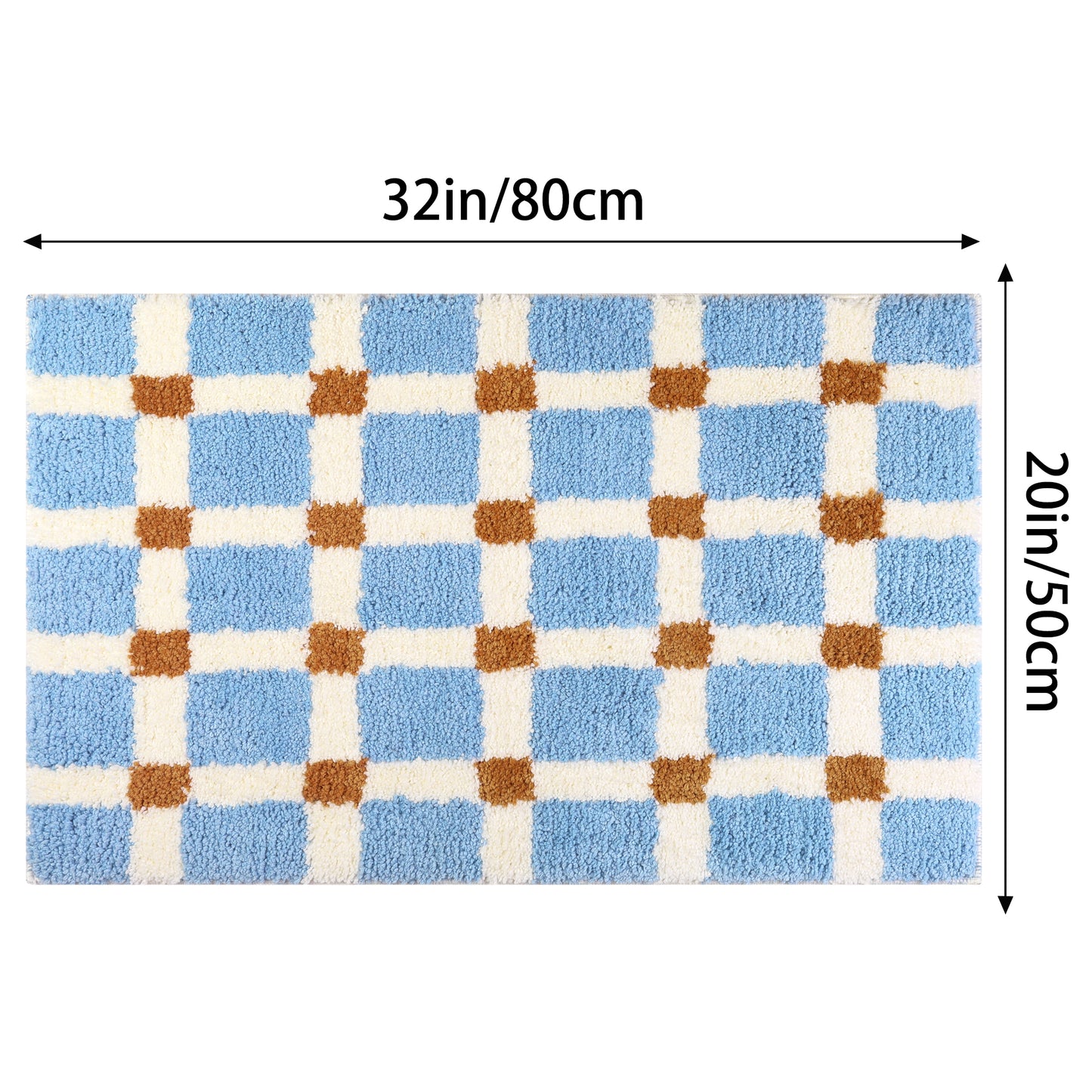 Checkered Non Slip Bath Mats, Soft Fluffy Absorbent Bathroom Rugs for Shower