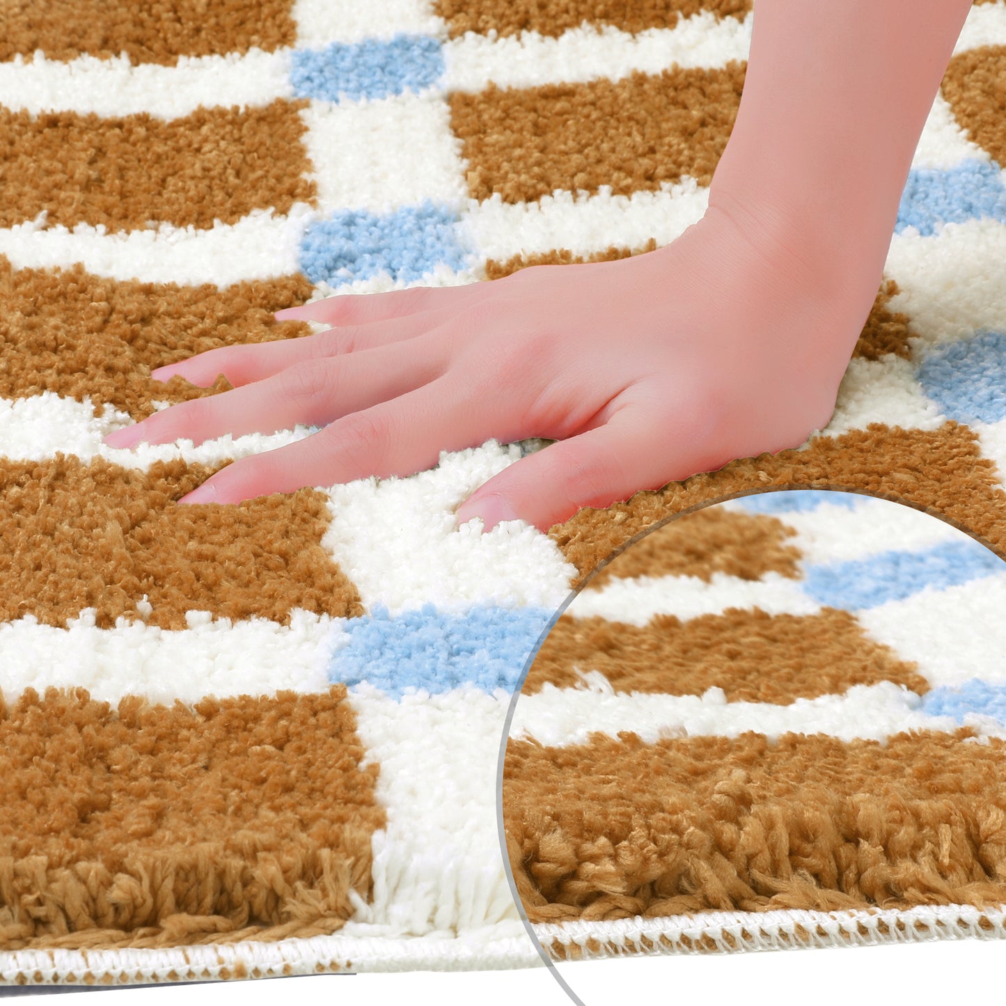 Checkered Non Slip Bath Mats, Soft Fluffy Absorbent Bathroom Rugs for Shower