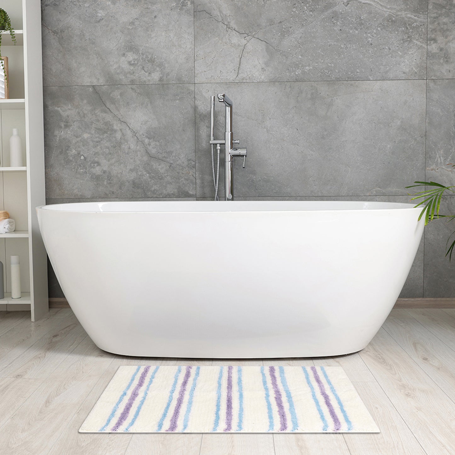 Striped Bathroom Rug Mat, Non-Slip Soft Bath Carpet, Absorbent Machine Washable Bath Mats