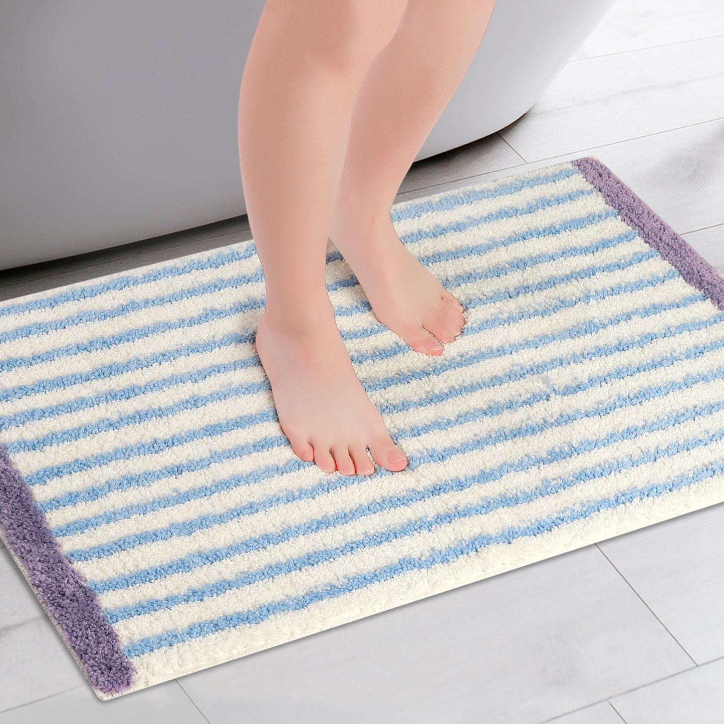 Striped Bathroom Rug Mat, Non-Slip Soft Bath Carpet, Absorbent Machine Washable Bath Mats