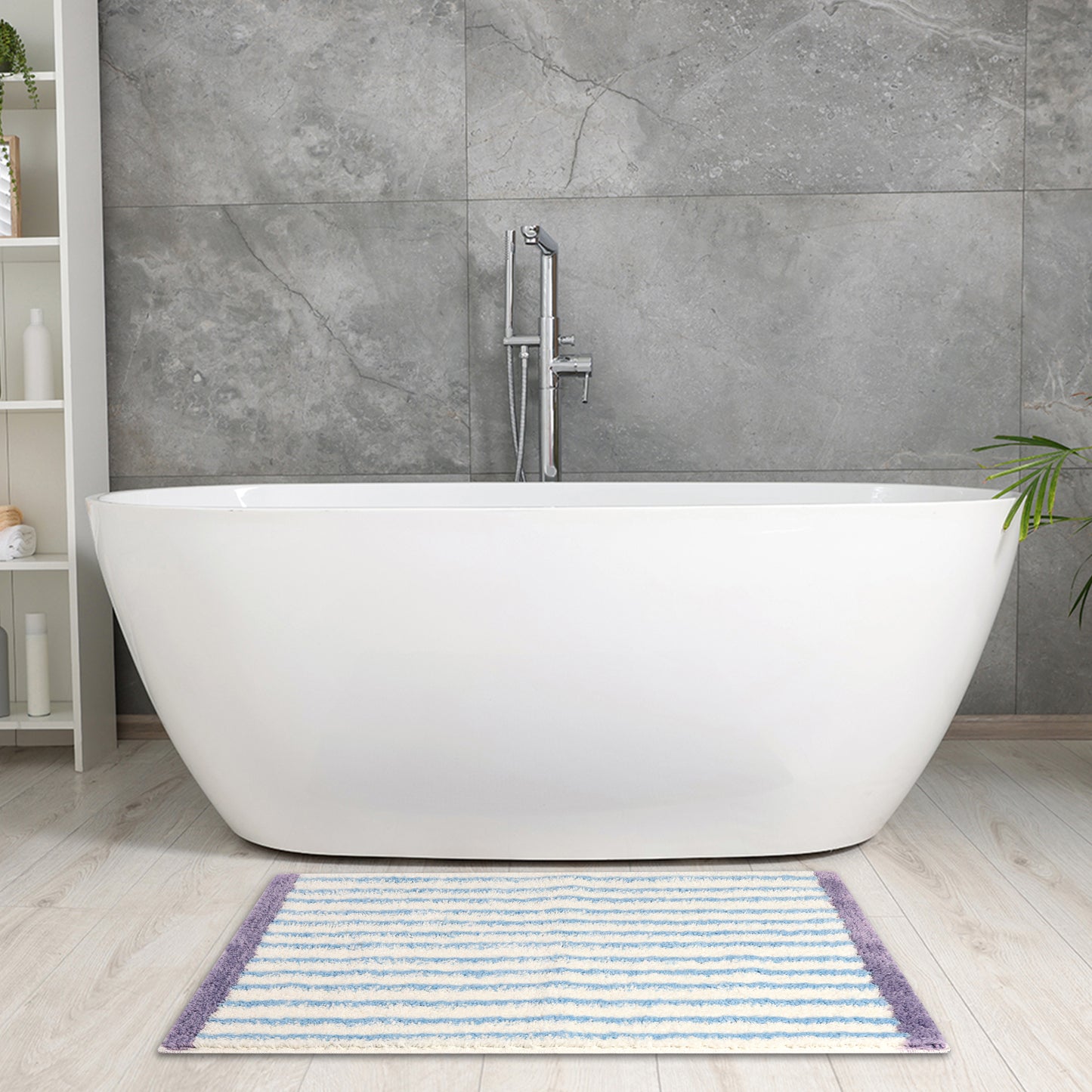 Striped Bathroom Rug Mat, Non-Slip Soft Bath Carpet, Absorbent Machine Washable Bath Mats