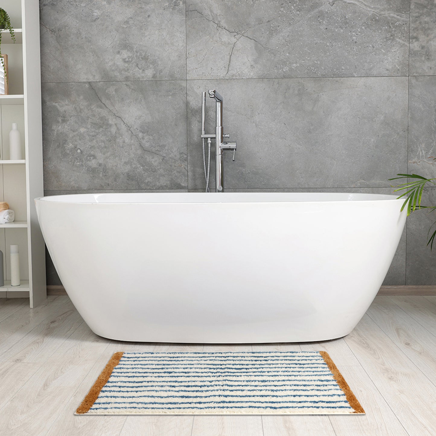 Striped Bathroom Rug Mat, Non-Slip Soft Bath Carpet, Absorbent Machine Washable Bath Mats