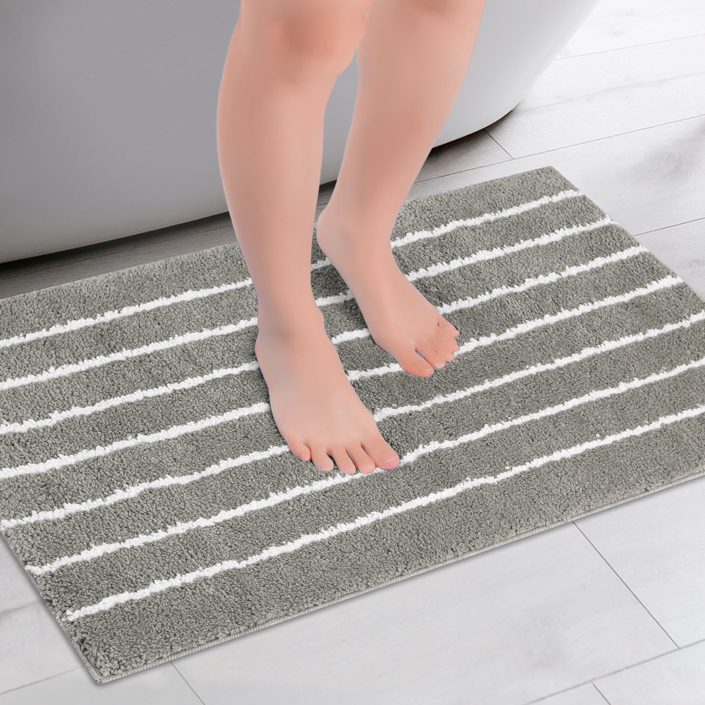 Striped Bathroom Rug, Non-Slip Soft Fluffy Bath Carpet, Water Absorbent Bath Mats