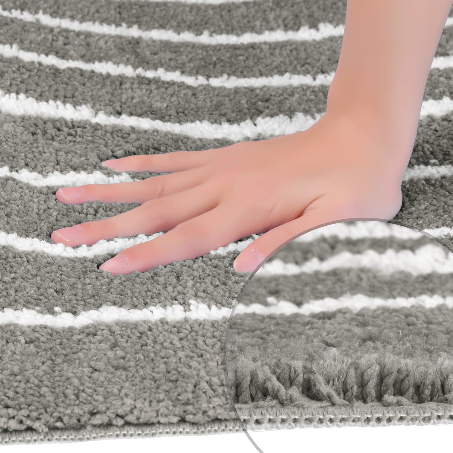 Striped Bathroom Rug, Non-Slip Soft Fluffy Bath Carpet, Water Absorbent Bath Mats