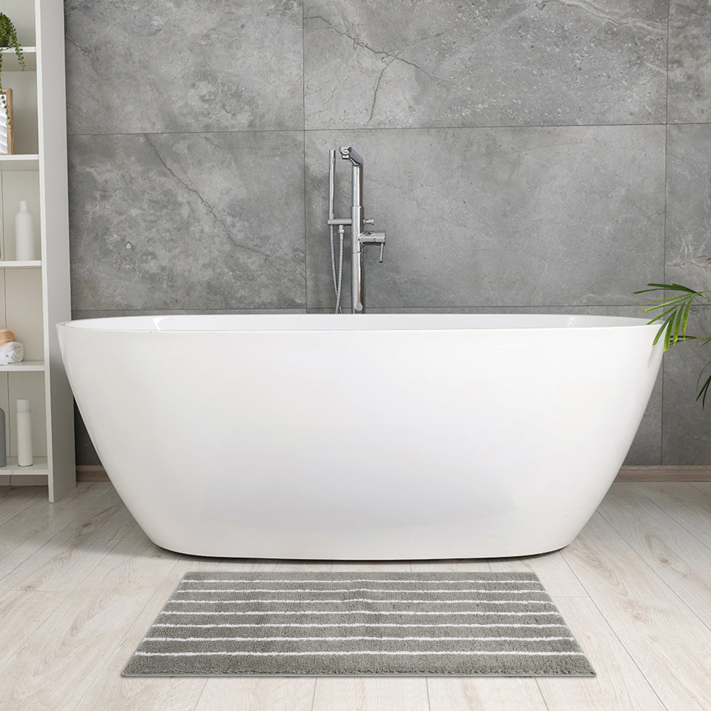 Striped Bathroom Rug, Non-Slip Soft Fluffy Bath Carpet, Water Absorbent Bath Mats