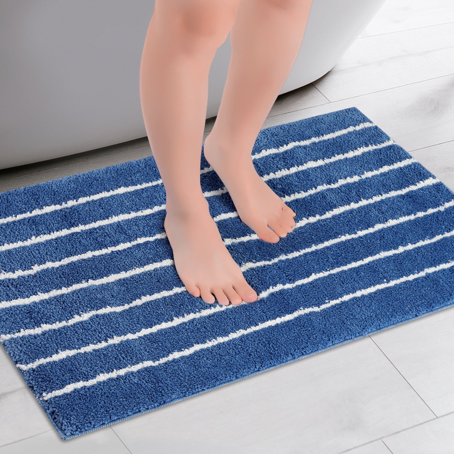 Striped Bathroom Rug, Non-Slip Soft Fluffy Bath Carpet, Water Absorbent Bath Mats