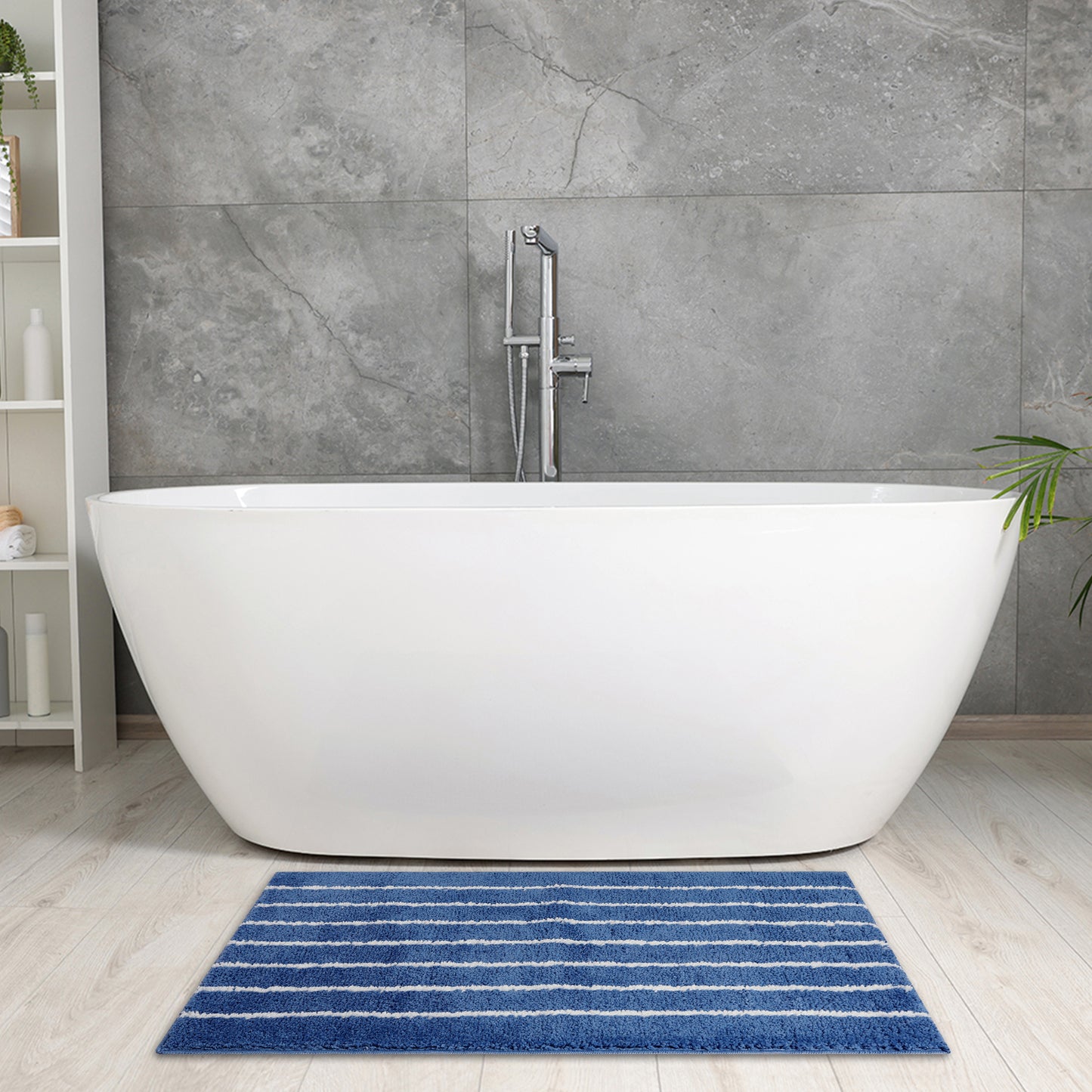 Striped Bathroom Rug, Non-Slip Soft Fluffy Bath Carpet, Water Absorbent Bath Mats
