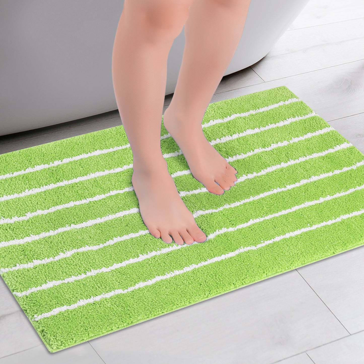 Striped Bathroom Rug, Non-Slip Soft Fluffy Bath Carpet, Water Absorbent Bath Mats