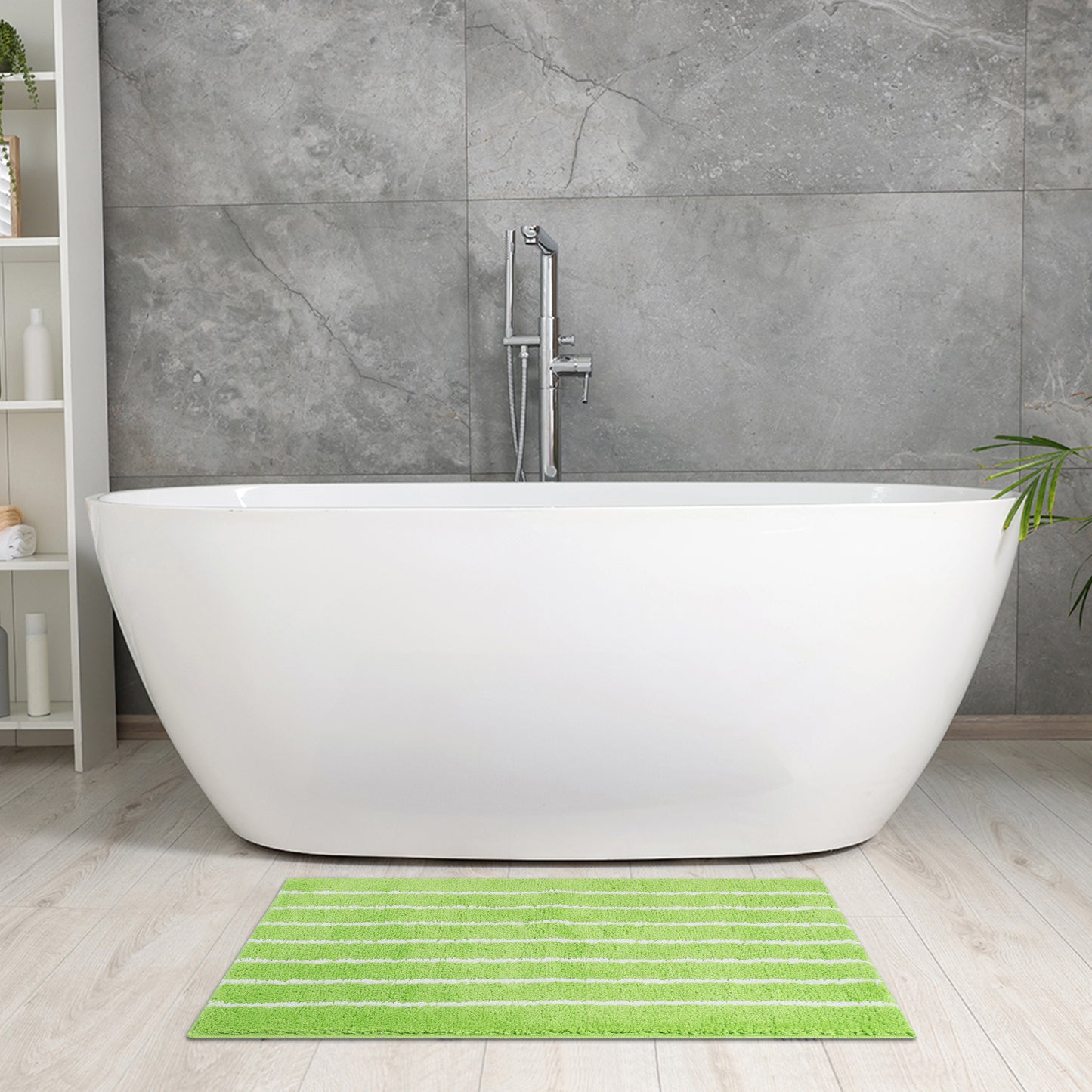 Striped Bathroom Rug, Non-Slip Soft Fluffy Bath Carpet, Water Absorbent Bath Mats