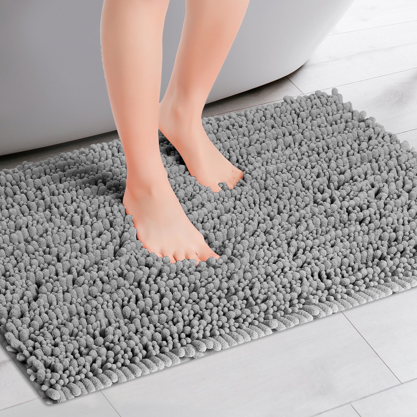 Chenille Bathroom Rugs Non-Slip Bath Mat, Plain Washable Soft Bath Mats