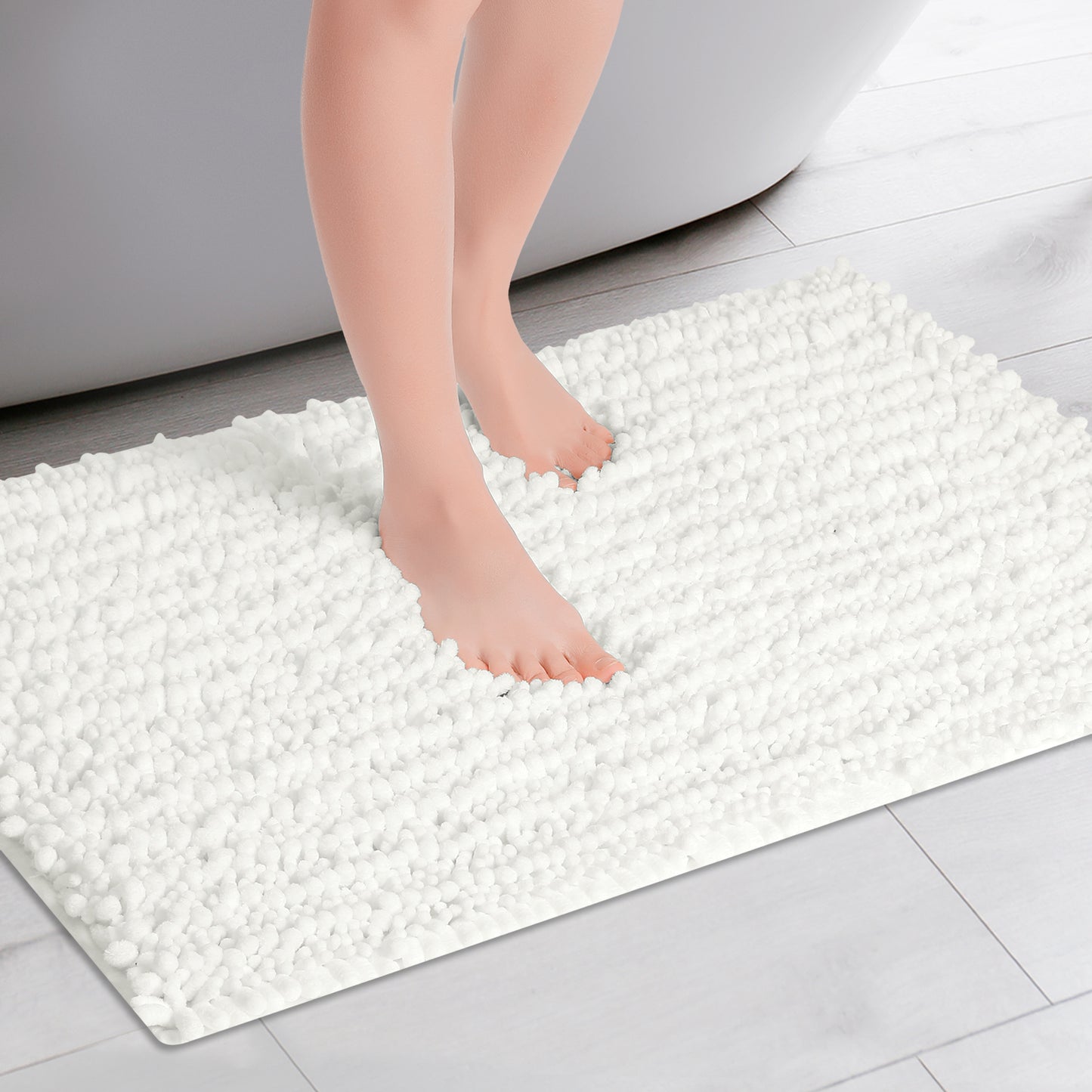 Chenille Bathroom Rugs Non-Slip Bath Mat, Plain Washable Soft Bath Mats