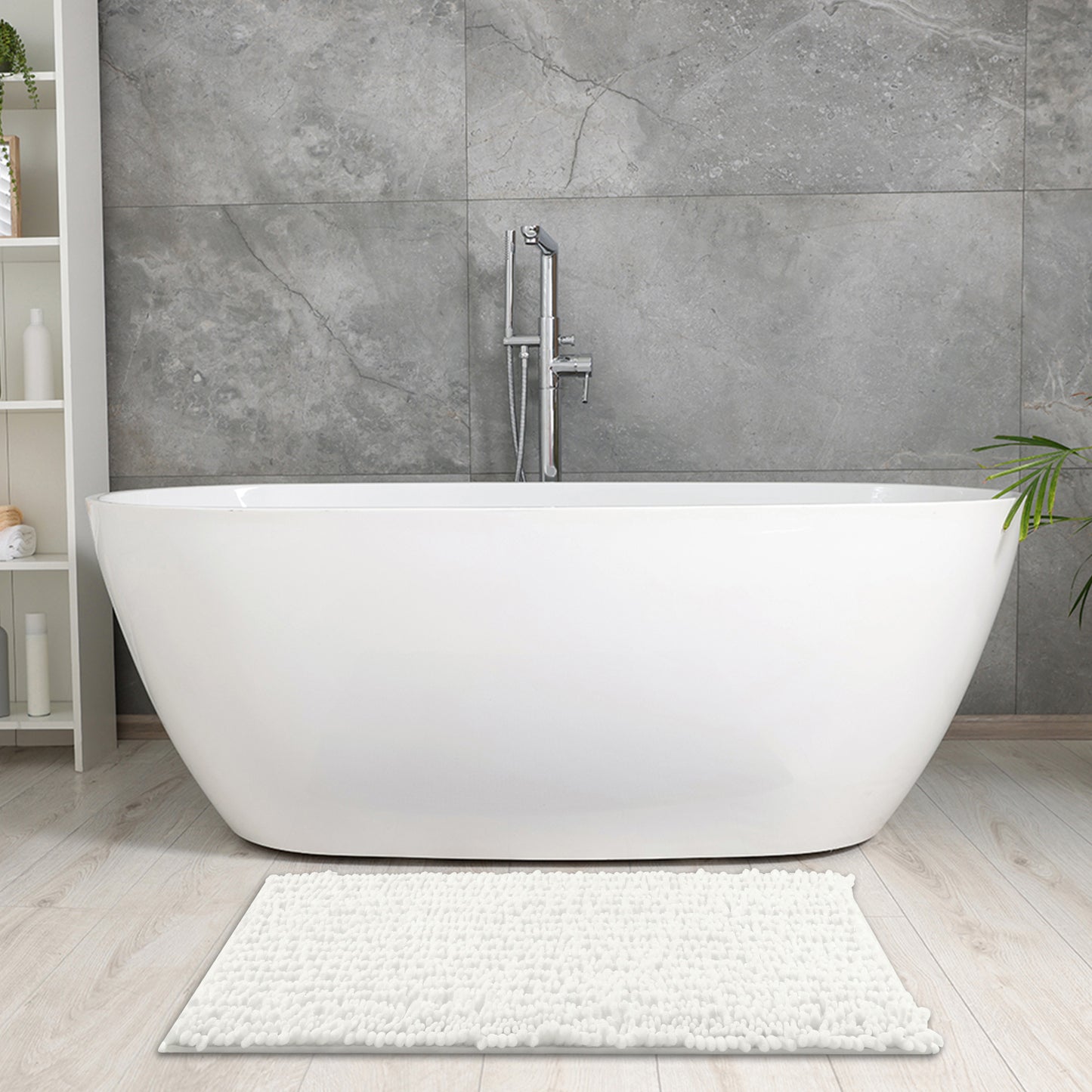 Chenille Bathroom Rugs Non-Slip Bath Mat, Plain Washable Soft Bath Mats