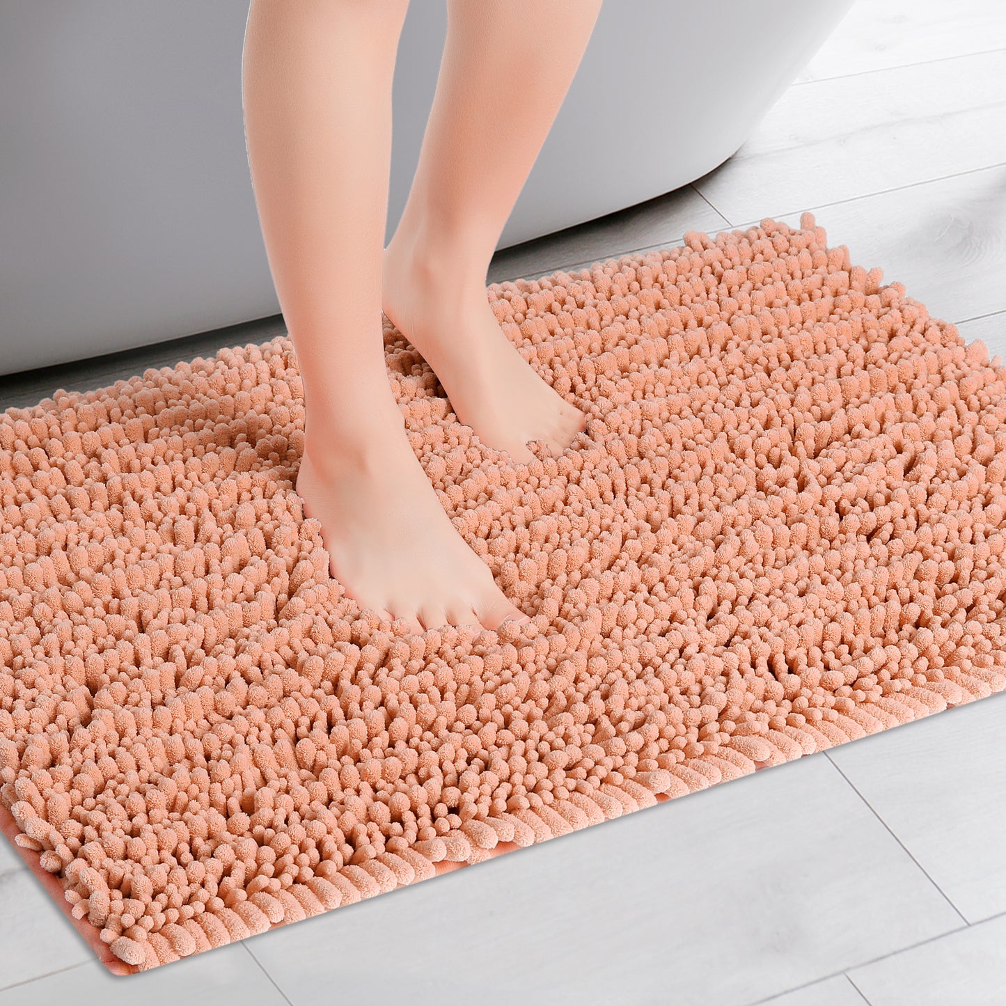 Chenille Bathroom Rugs Non-Slip Bath Mat, Plain Washable Soft Bath Mats