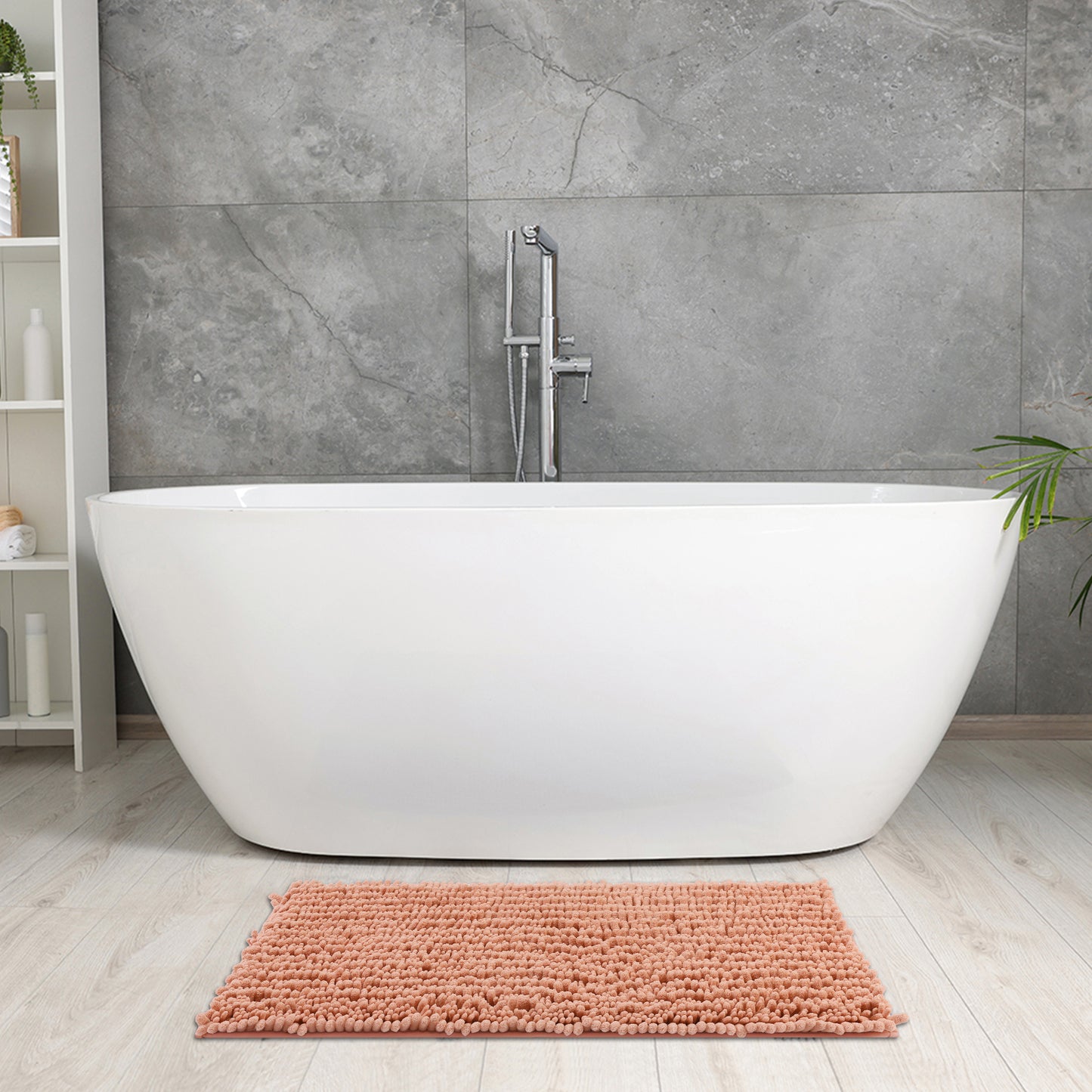 Chenille Bathroom Rugs Non-Slip Bath Mat, Plain Washable Soft Bath Mats
