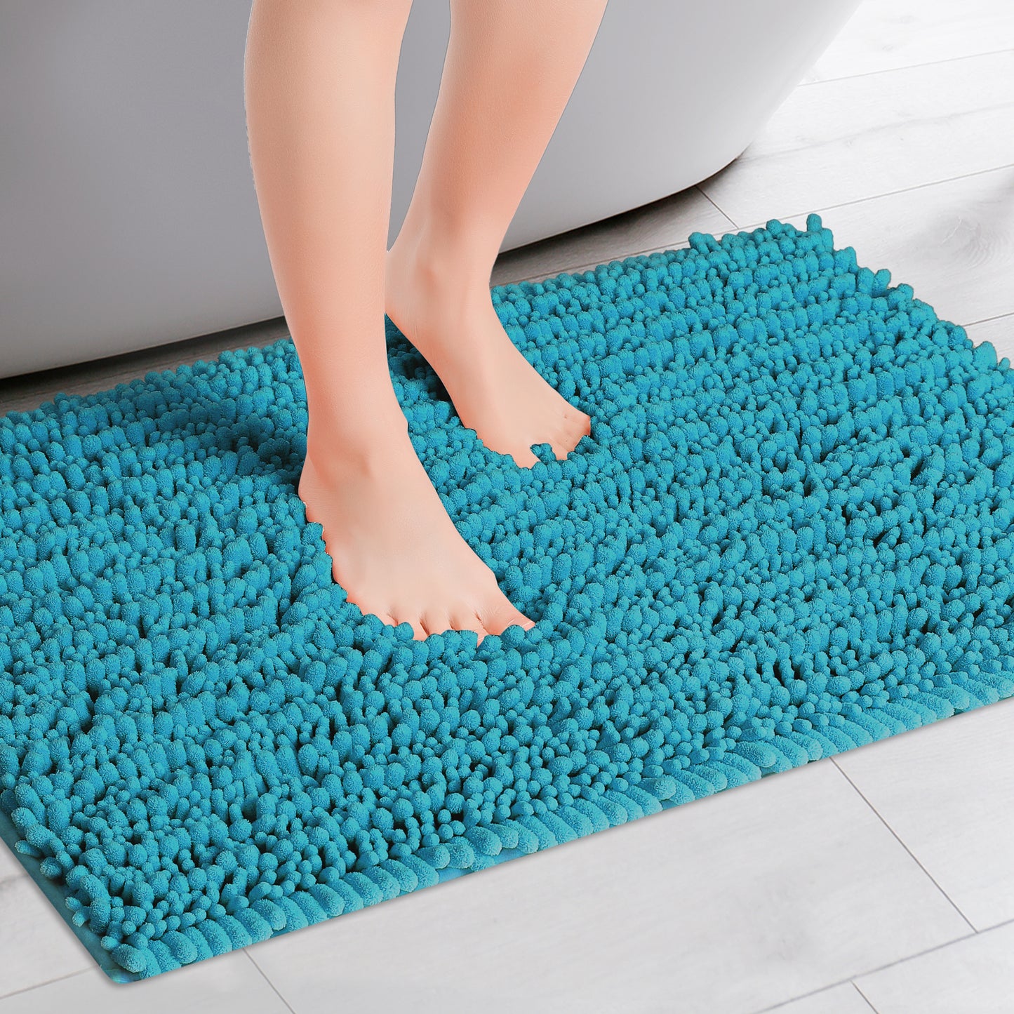 Chenille Bathroom Rugs Non-Slip Bath Mat, Plain Washable Soft Bath Mats