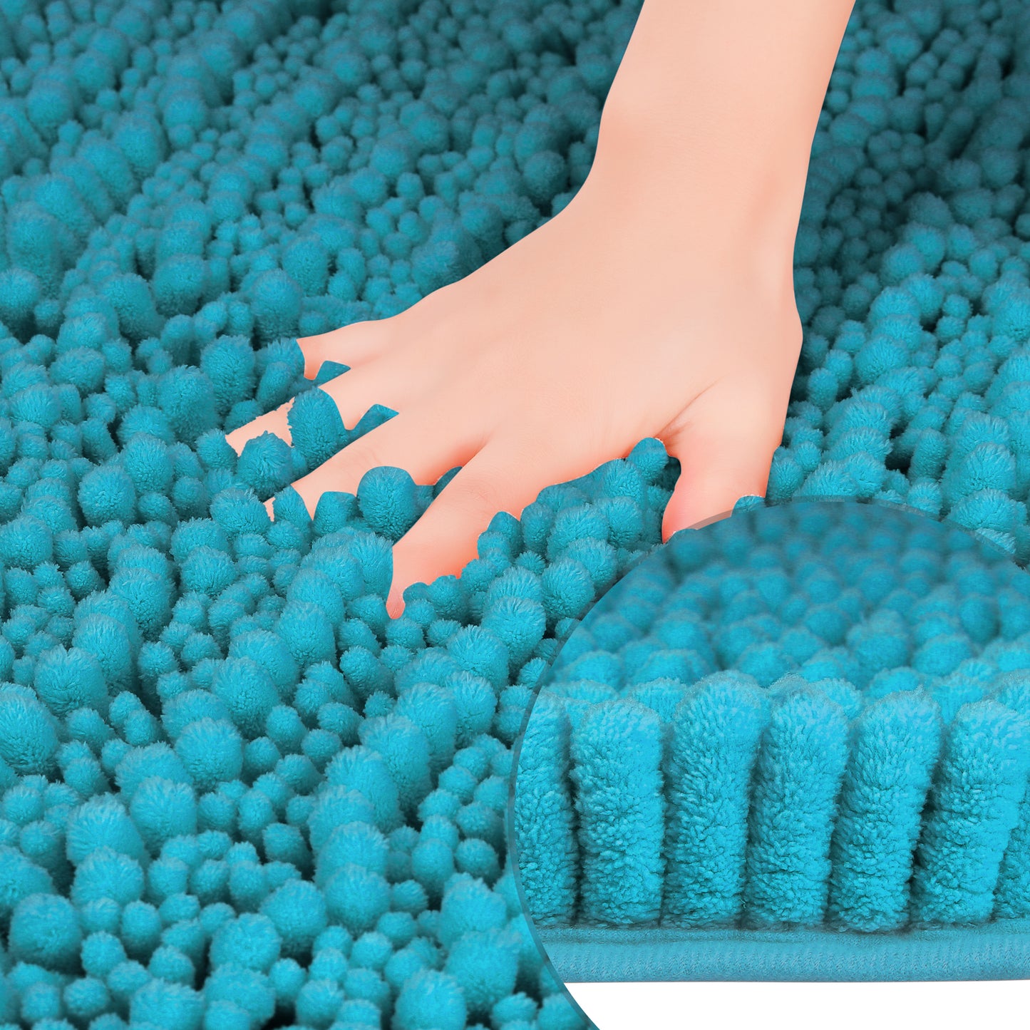 Chenille Bathroom Rugs Non-Slip Bath Mat, Plain Washable Soft Bath Mats