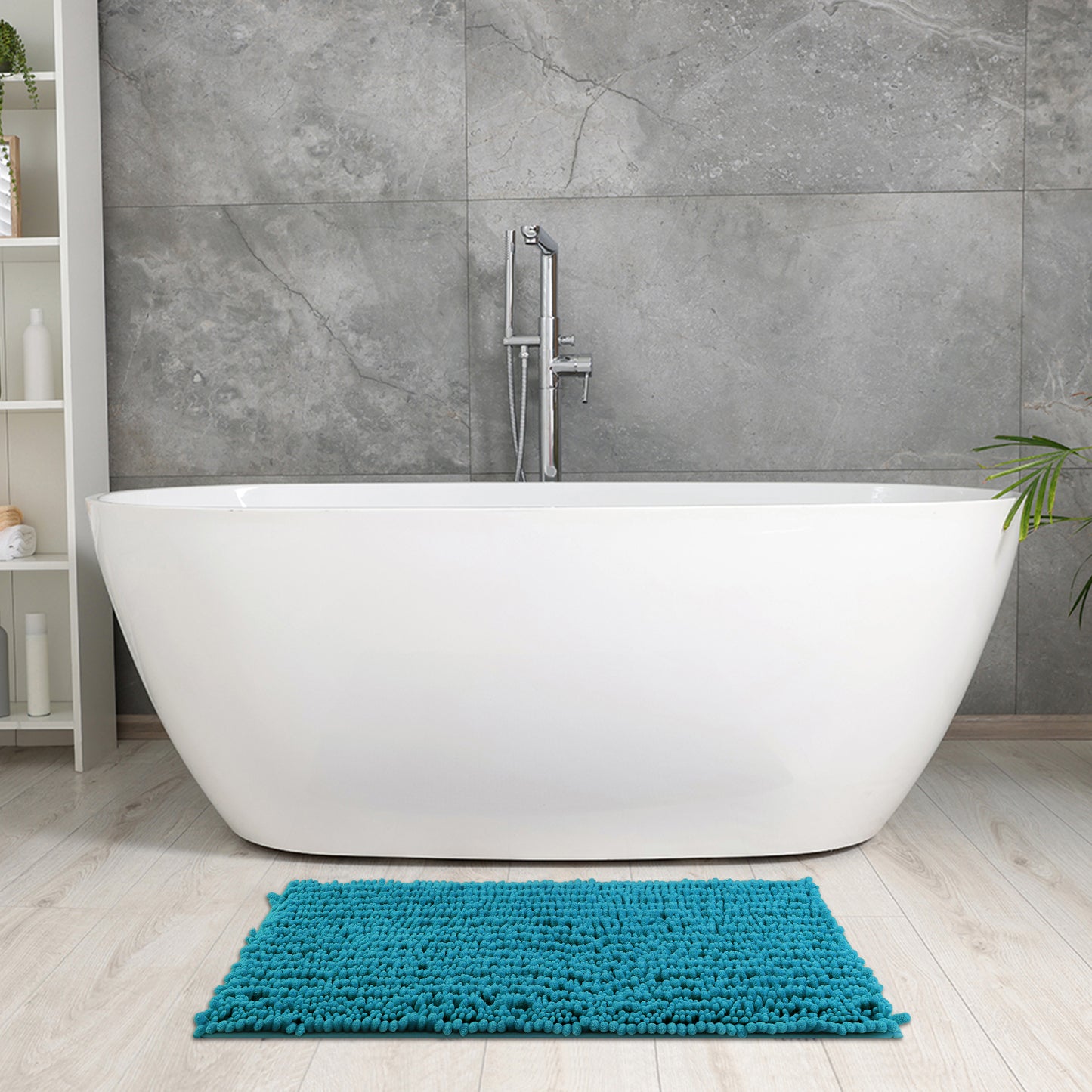Chenille Bathroom Rugs Non-Slip Bath Mat, Plain Washable Soft Bath Mats