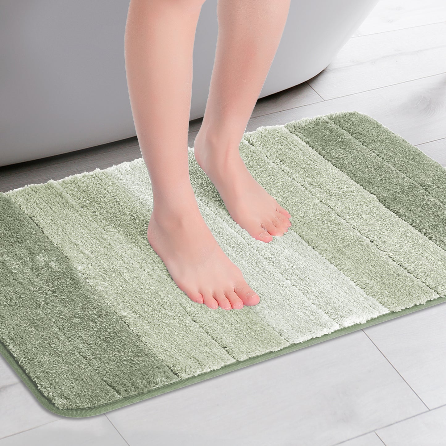 Plush Gradient Striped Bathroom Rug, Microfiber Shaggy Machine Washable Bath Mats