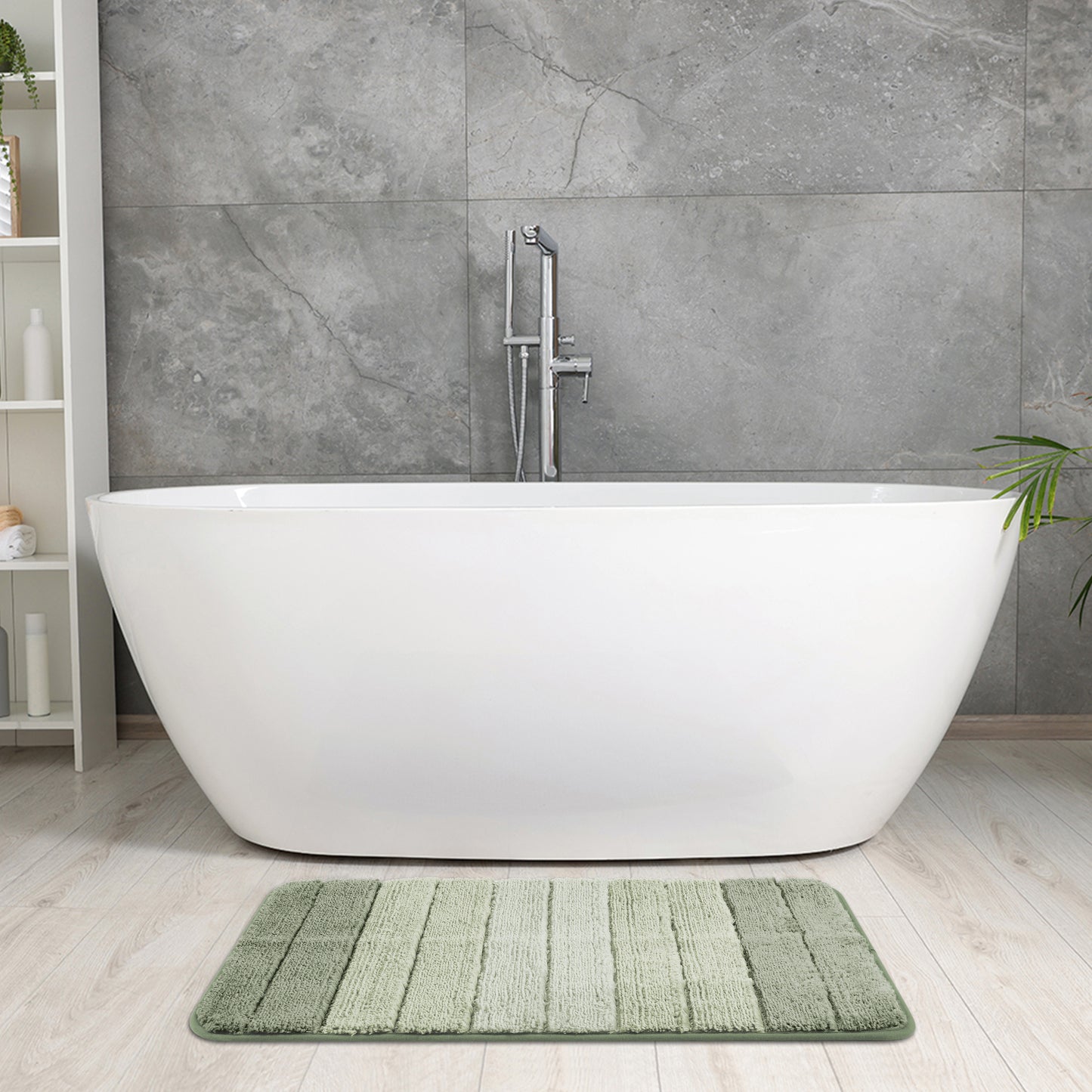 Plush Gradient Striped Bathroom Rug, Microfiber Shaggy Machine Washable Bath Mats