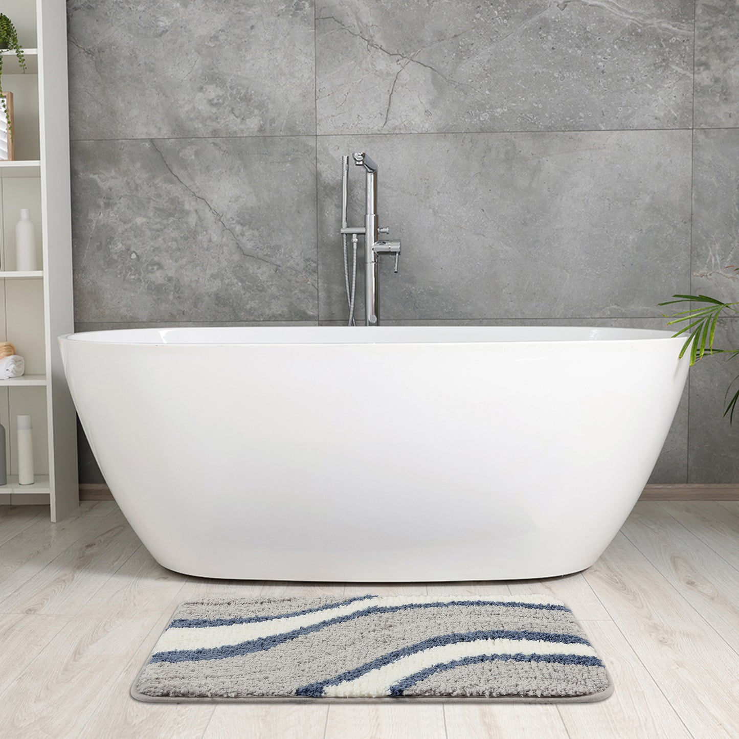 Wavy Stripes Bathroom Rug Mat, Absorbent Bath Rug, Non-Slip Bath Mats for Bathroom Floor