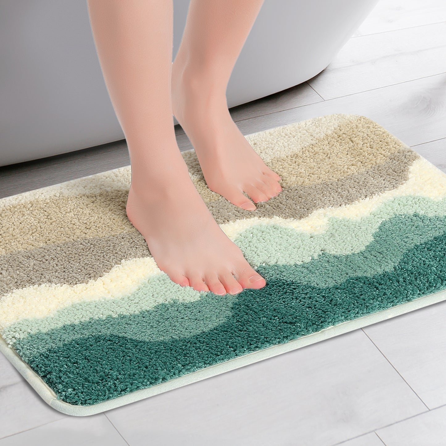 Wavy Stripes Bathroom Rug Mat, Absorbent Bath Rug, Non-Slip Bath Mats for Bathroom Floor