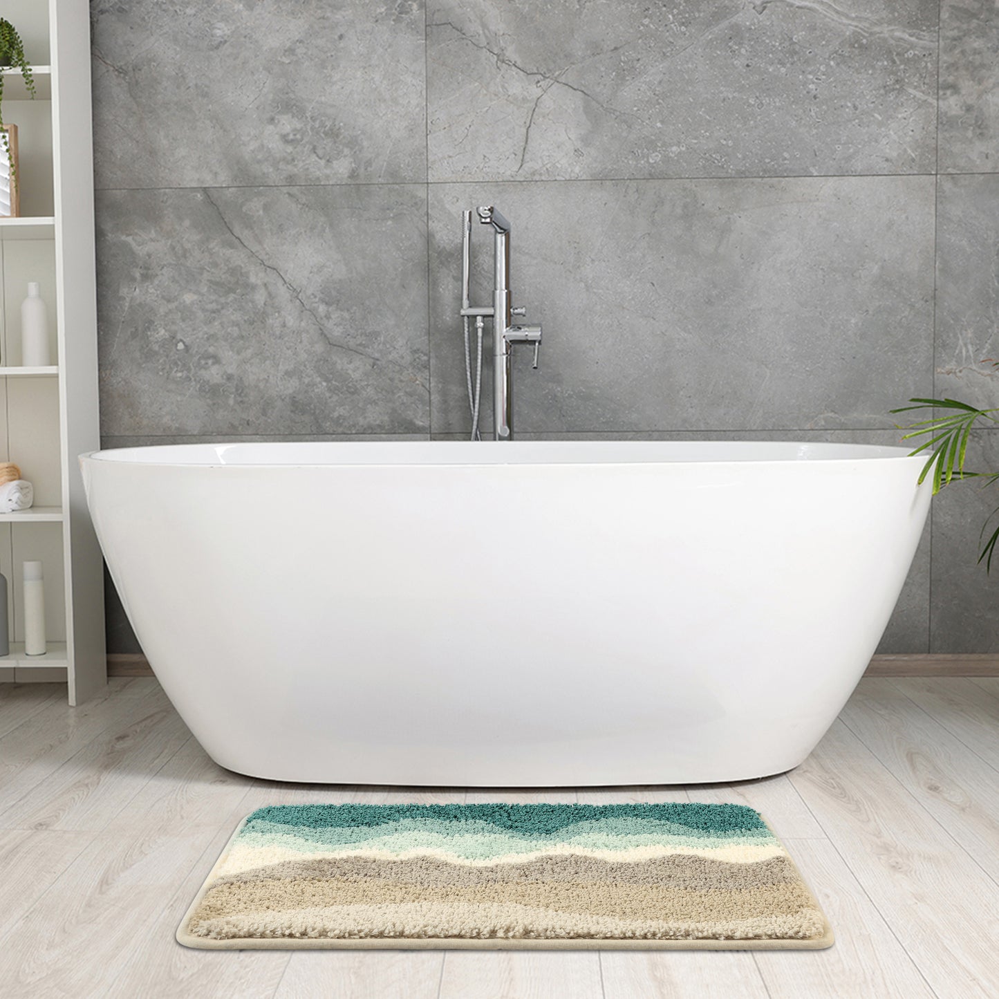 Wavy Stripes Bathroom Rug Mat, Absorbent Bath Rug, Non-Slip Bath Mats for Bathroom Floor