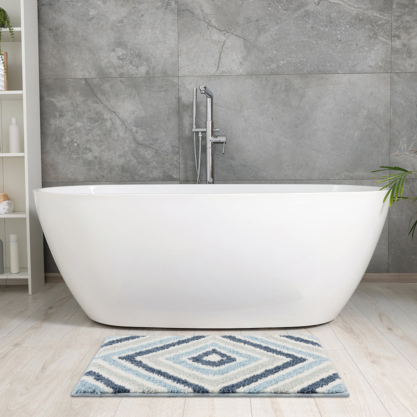 Geometric Pattern Bathroom Rugs Bath Mats, Quick Dry and Non Slip Bath Mats for Bathroom