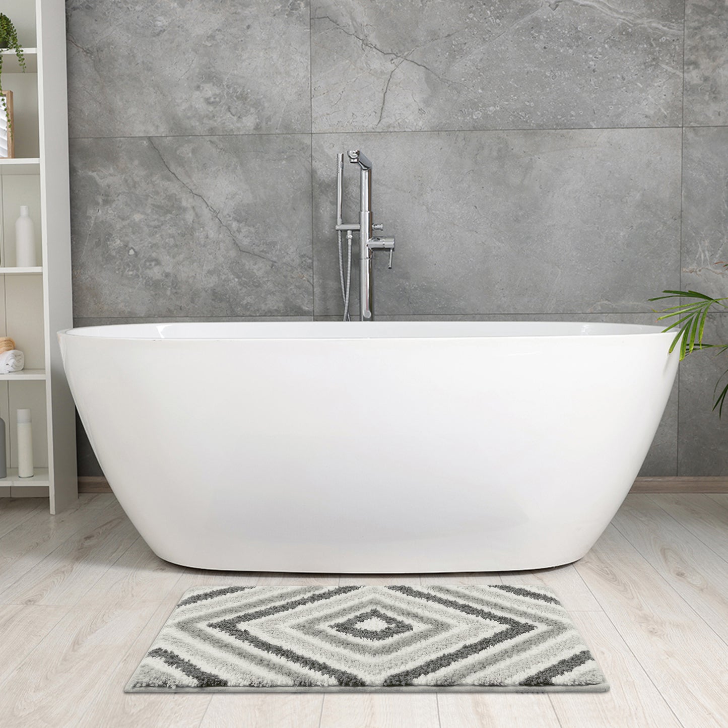 Geometric Pattern Bathroom Rugs Bath Mats, Quick Dry and Non Slip Bath Mats for Bathroom