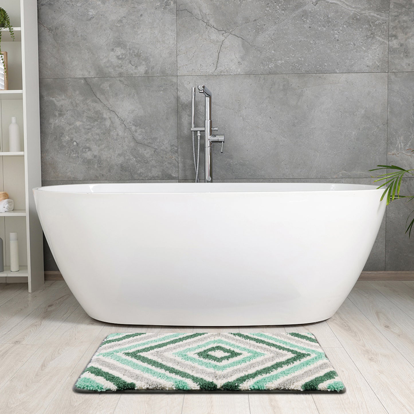 Geometric Pattern Bathroom Rugs Bath Mats, Quick Dry and Non Slip Bath Mats for Bathroom