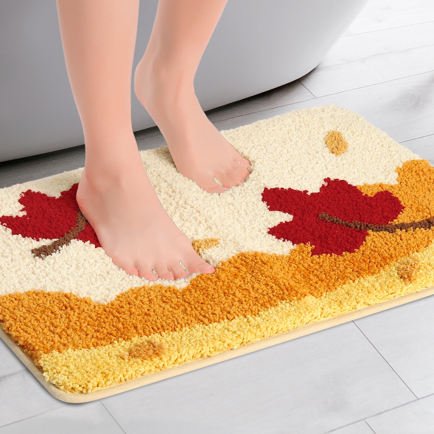 Soft Bath Rugs, Non-Slip Bathroom Rug Botanical Pattern Water Absorbent Thick Shaggy Bath Mats