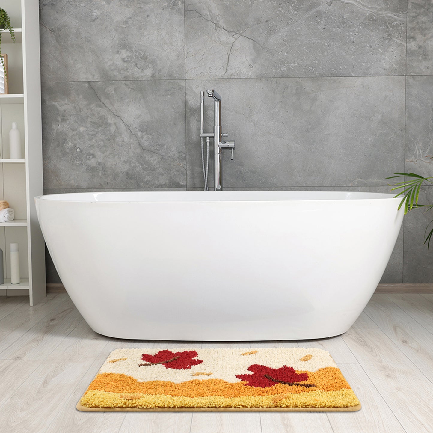 Soft Bath Rugs, Non-Slip Bathroom Rug Botanical Pattern Water Absorbent Thick Shaggy Bath Mats