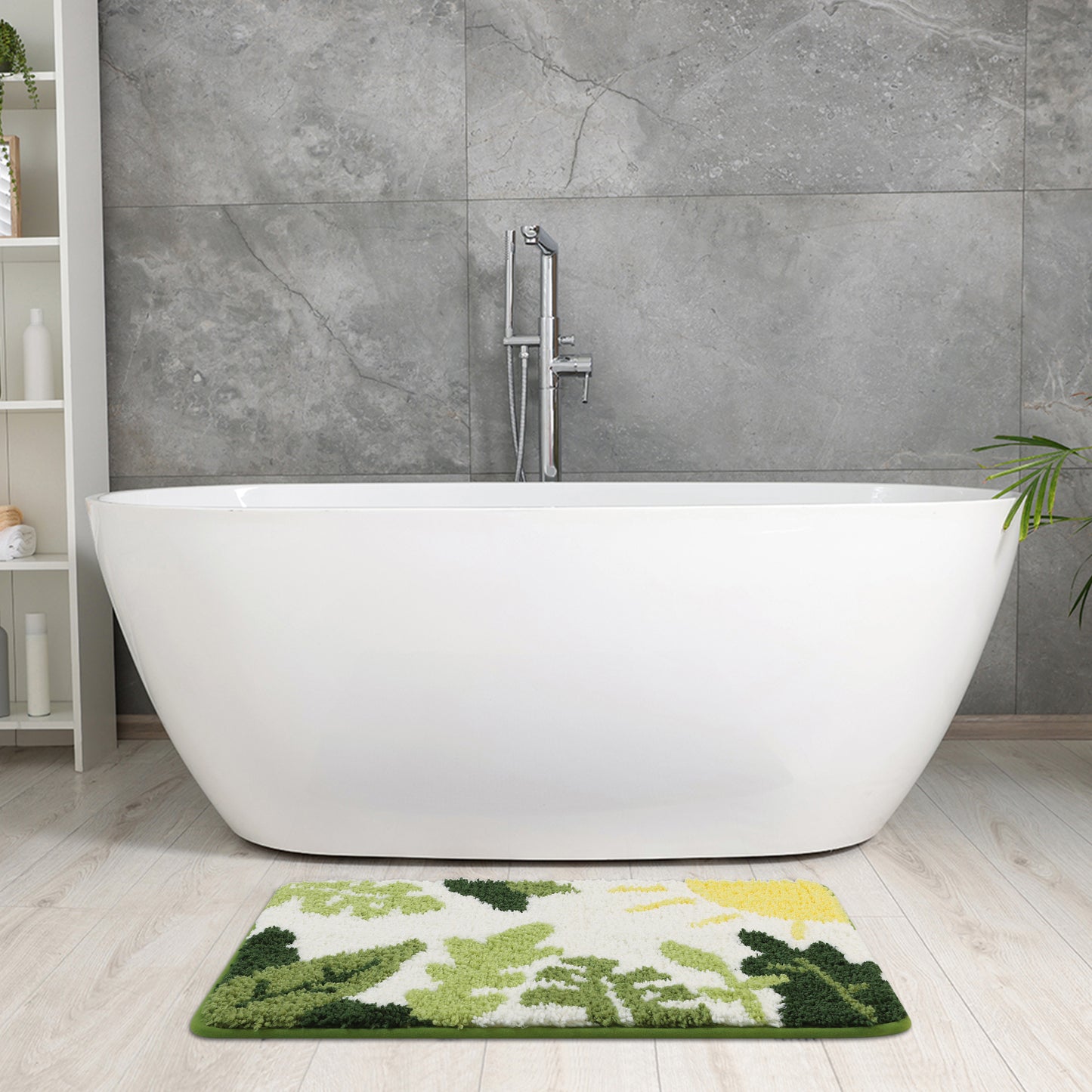 Soft Bath Rugs, Non-Slip Bathroom Rug Botanical Pattern Water Absorbent Thick Shaggy Bath Mats