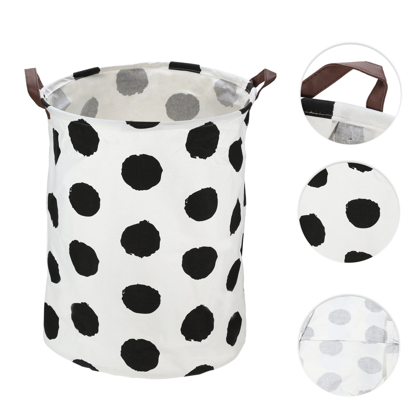 Foldable Cylindrical Laundry Basket for Laundry Room 19.69"x15.75" 60L Black Polka Dots