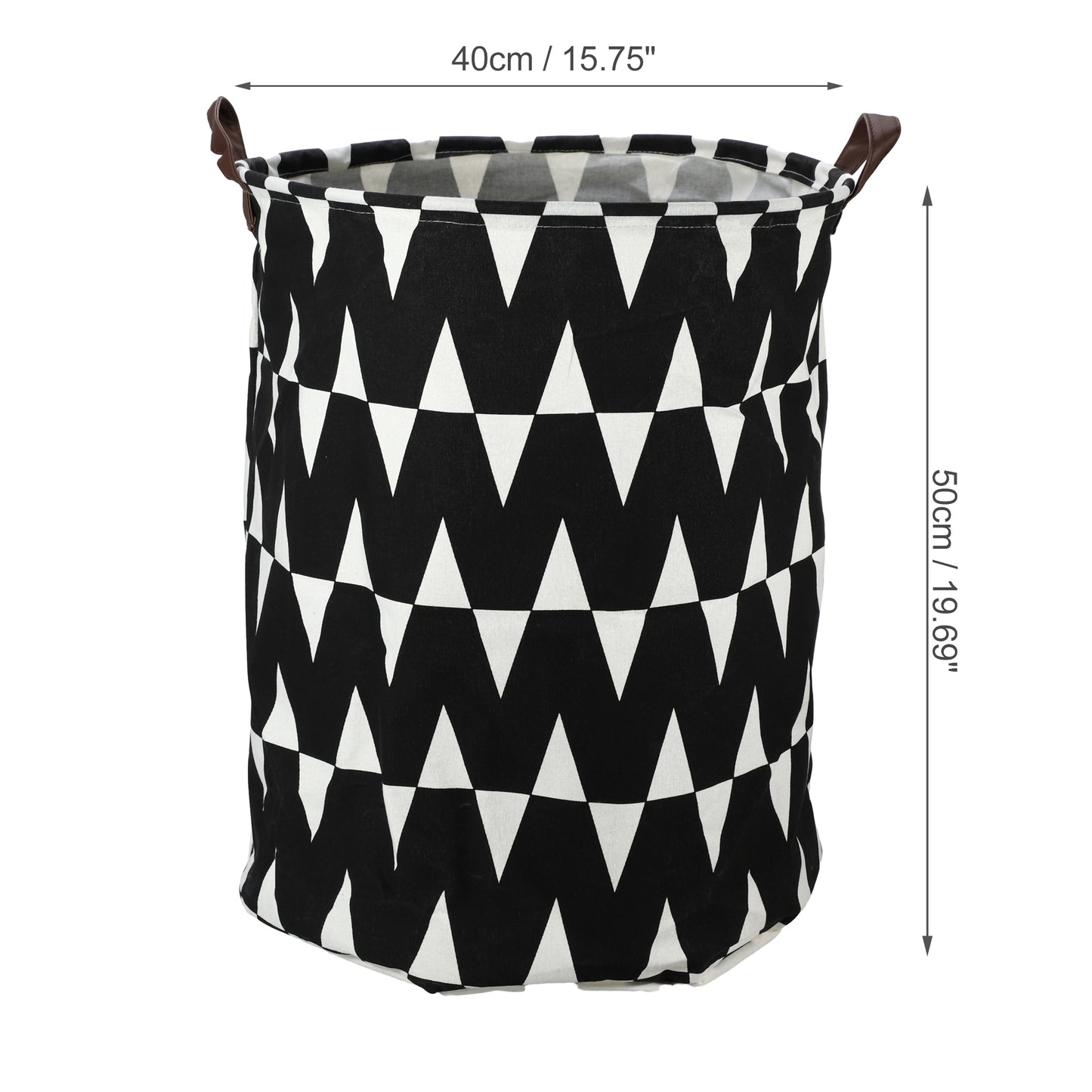 Foldable Cylindrical Laundry Basket for Laundry Room 19.69"x15.75" 60L Black White Triangle