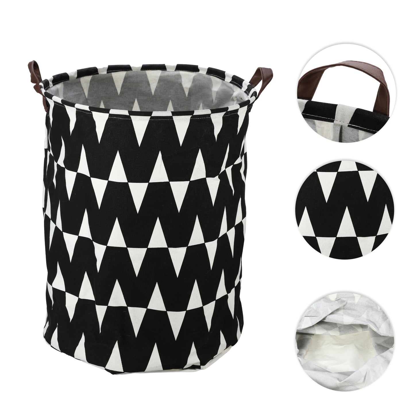 Foldable Cylindrical Laundry Basket for Laundry Room 19.69"x15.75" 60L Black White Triangle