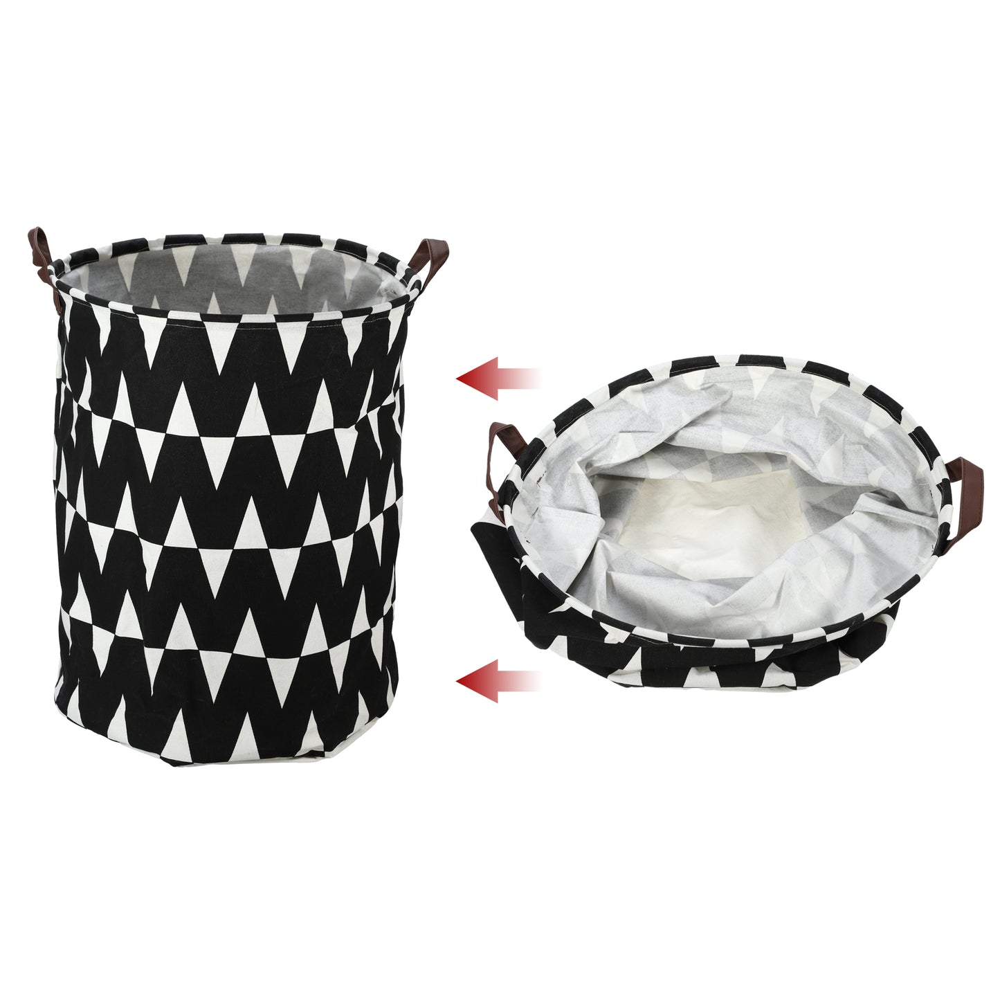 Foldable Cylindrical Laundry Basket for Laundry Room 19.69"x15.75" 60L Black White Triangle