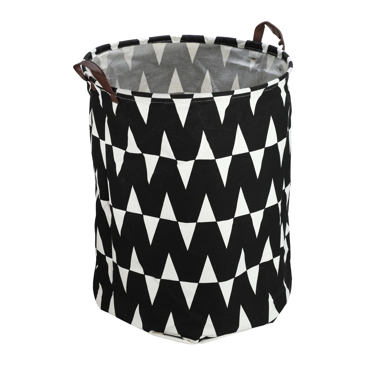 Foldable Cylindrical Laundry Basket for Laundry Room 19.69"x15.75" 60L Black White Triangle
