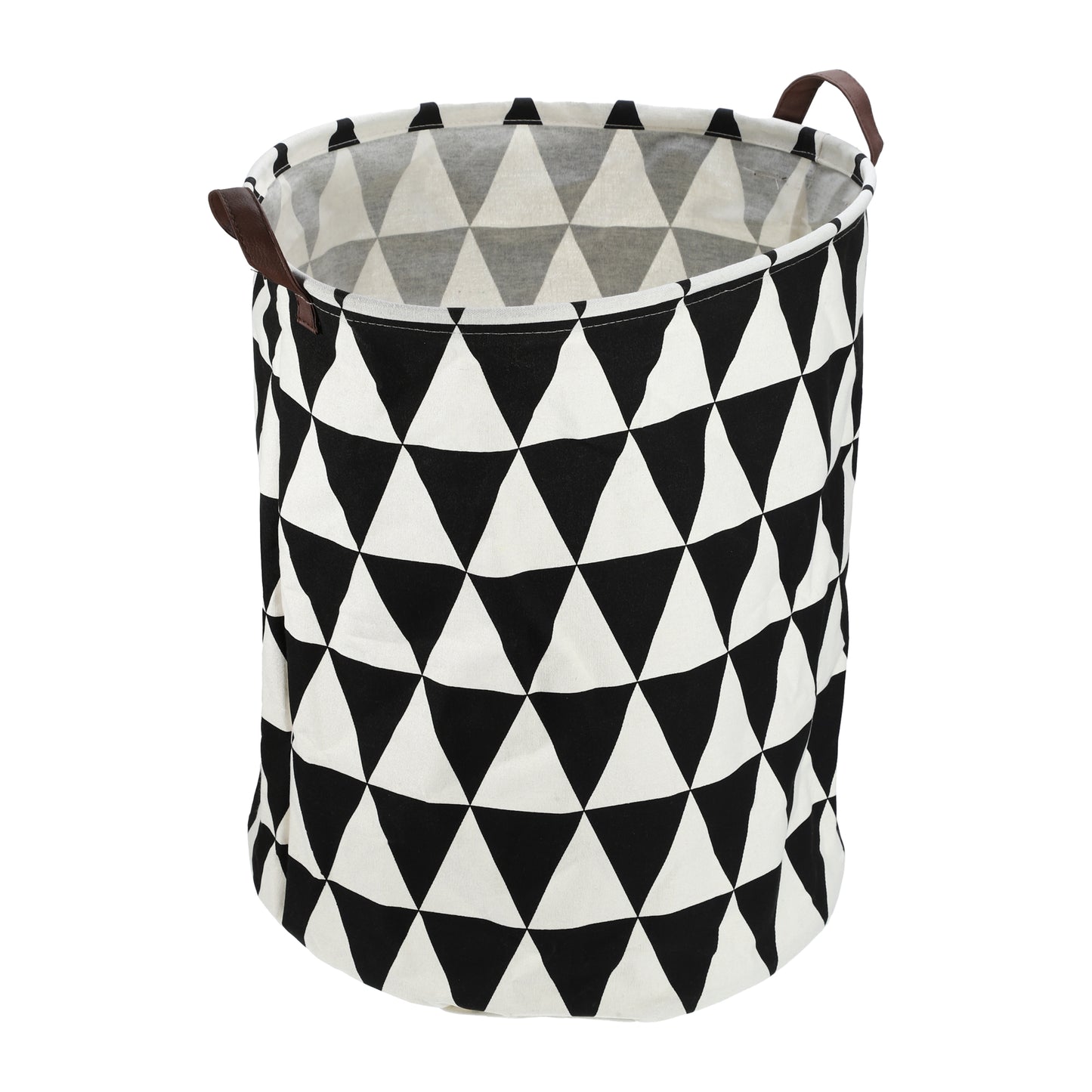Foldable Cylindrical Laundry Basket for Laundry Room 19.69"x15.75" 60L Black White Triangle