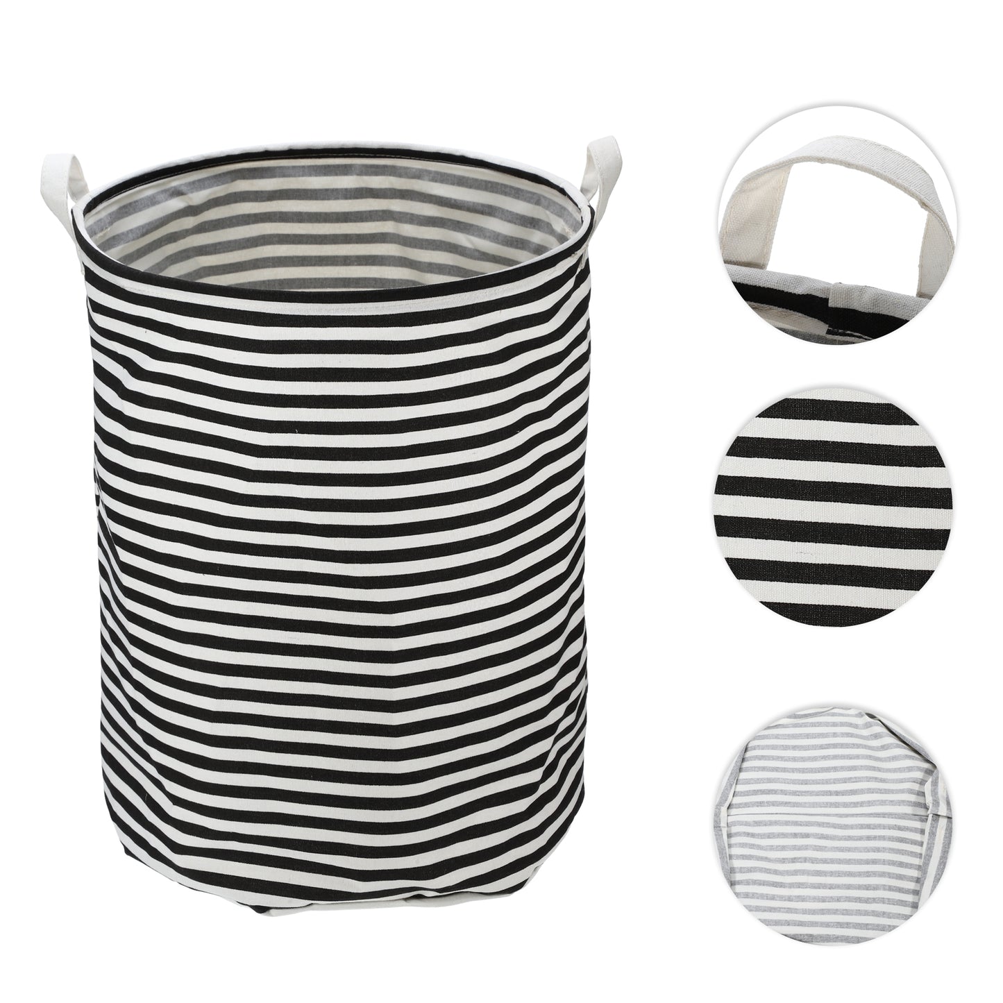 Foldable Cylindrical Laundry Basket for Laundry Room 19.69"x15.75" 60L Black Stripe