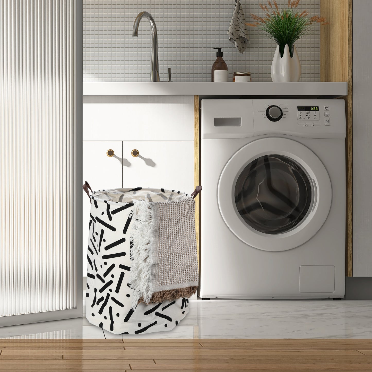 Foldable Cylindrical Laundry Basket for Laundry Room 19.69"x15.75" 60L Black Cylindrical Dot
