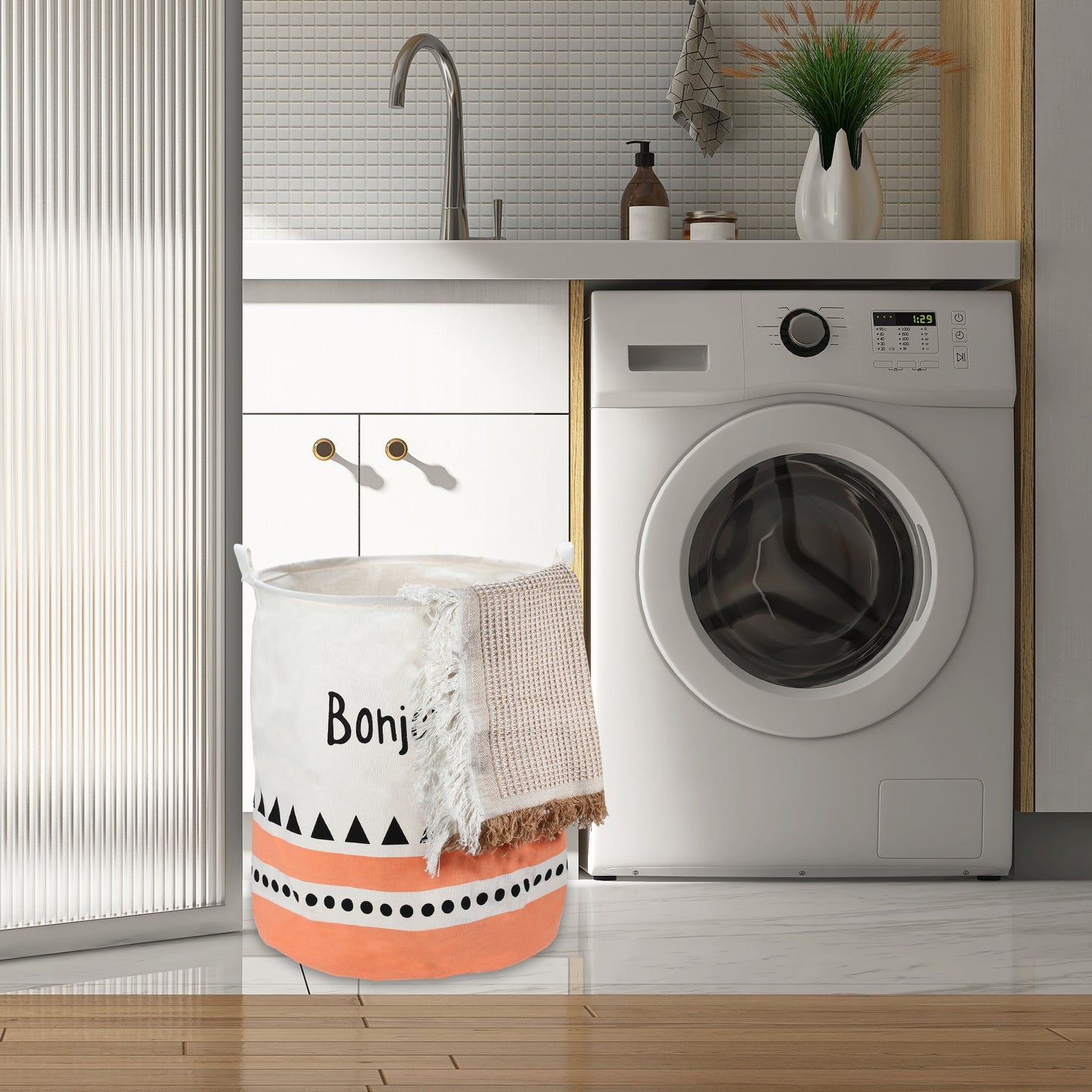 Foldable Cylindrical Laundry Basket for Laundry Room 19.69"x15.75" 60L Black Bohjour