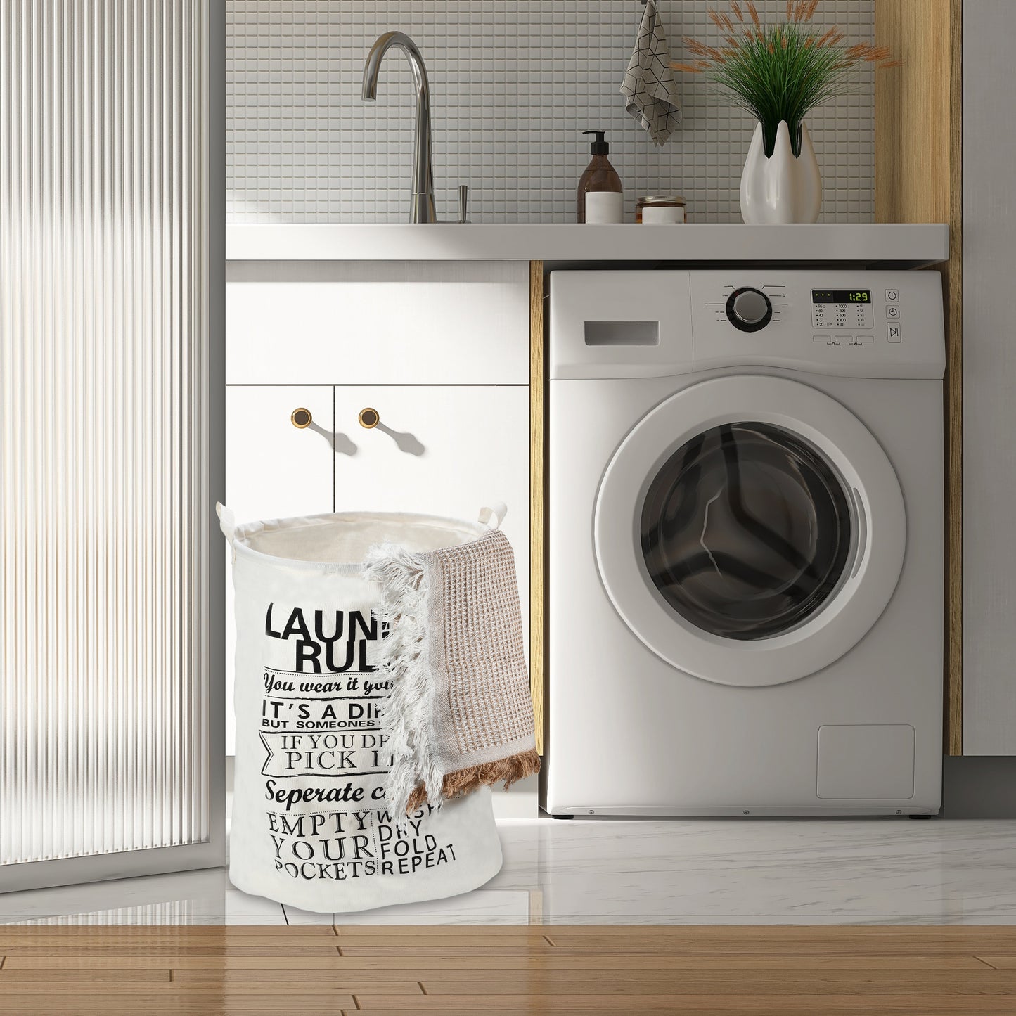 Foldable Cylindrical Laundry Basket for Laundry Room 19.69"x15.75" 60L Black