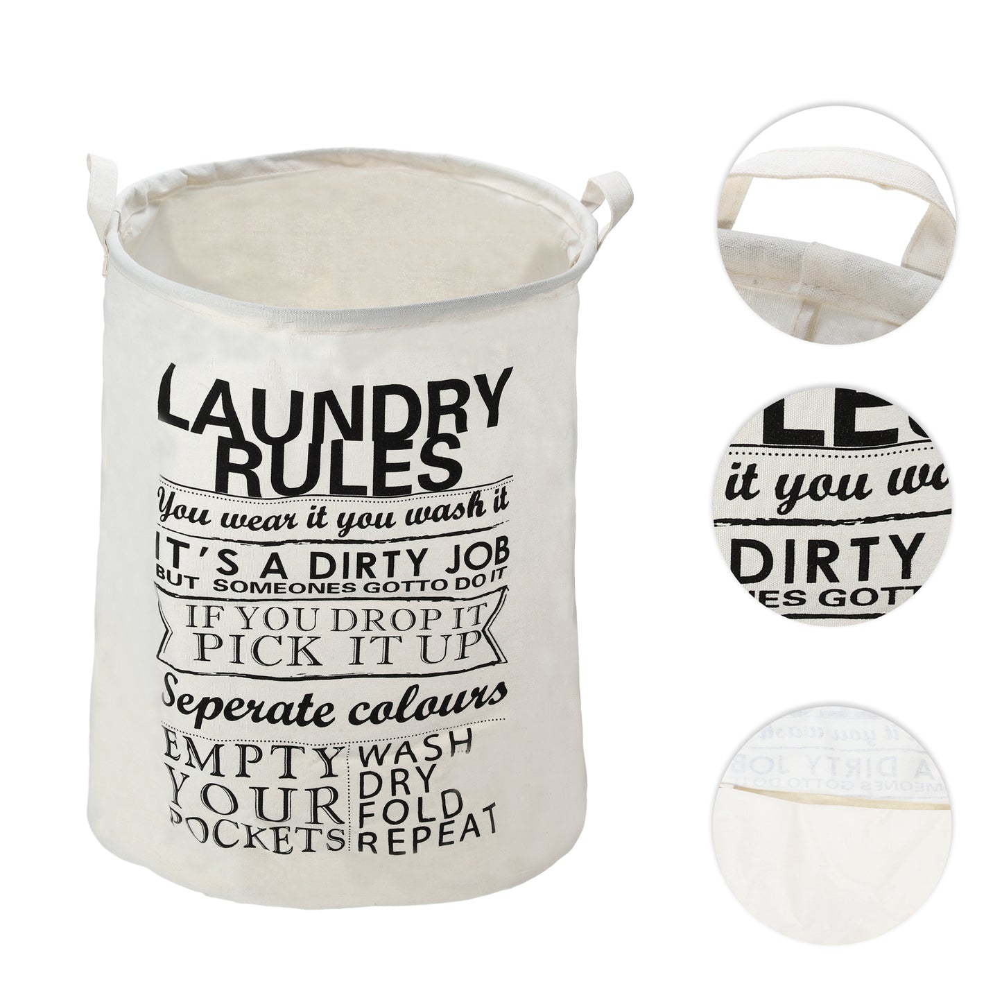 Foldable Cylindrical Laundry Basket for Laundry Room 19.69"x15.75" 60L Black