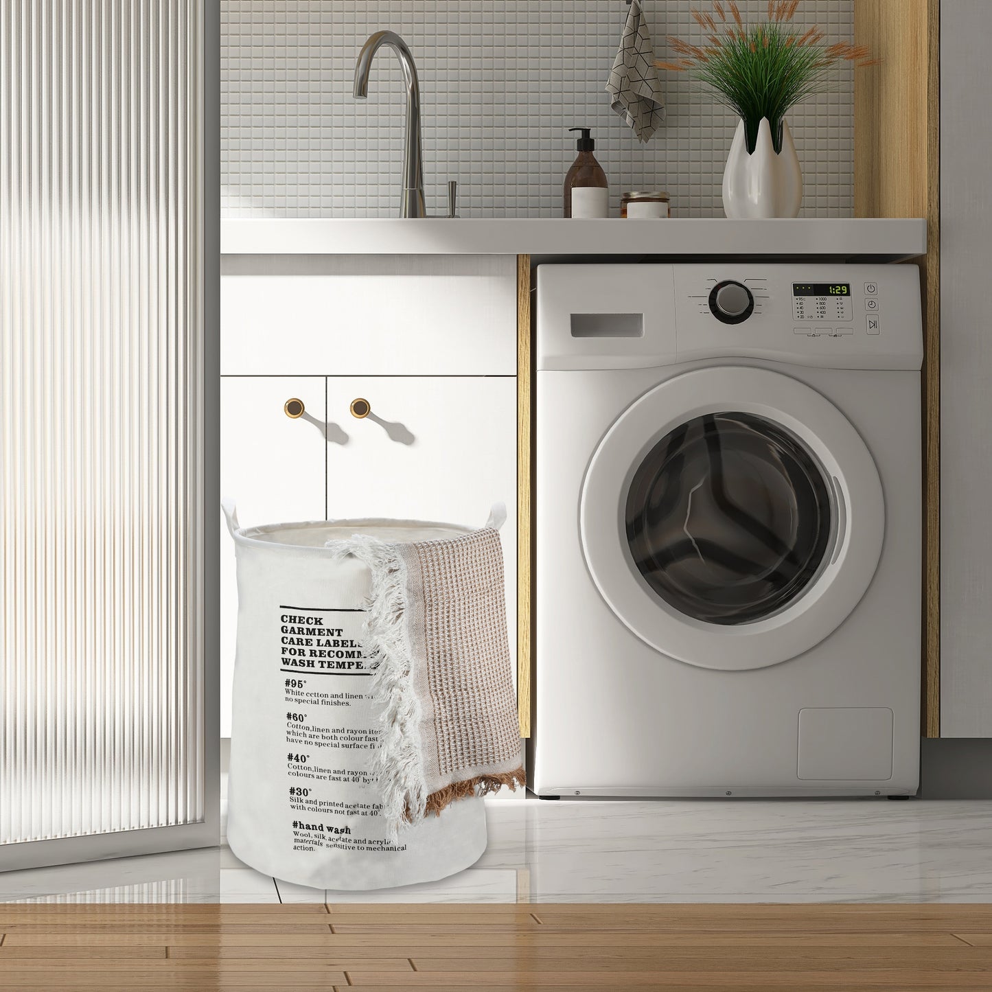 Foldable Cylindrical Laundry Basket for Laundry Room 19.69"x15.75" 60L Black