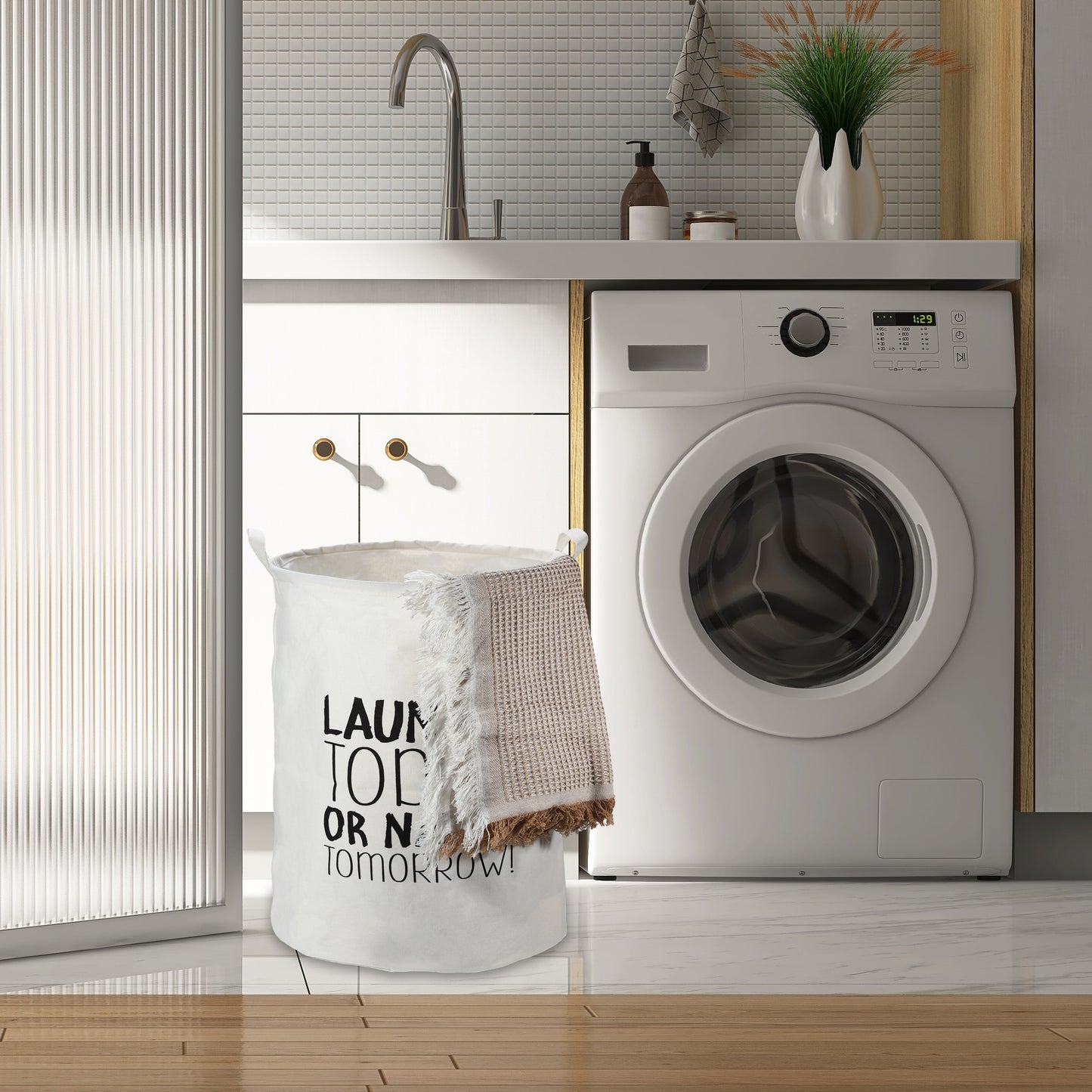 Foldable Cylindrical Laundry Basket for Laundry Room 19.69"x15.75" 60L Black
