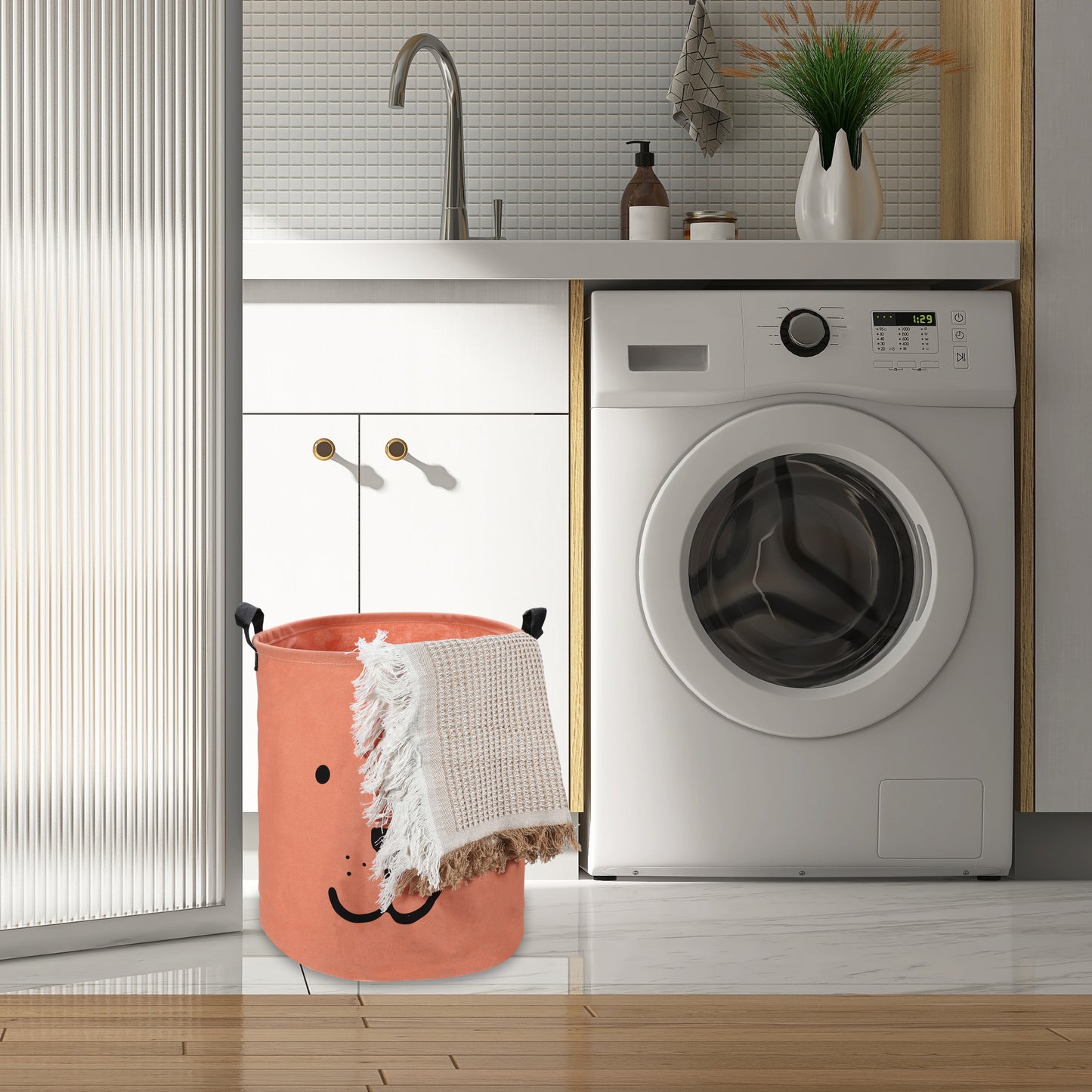 Foldable Cylindrical Laundry Basket for Laundry Room 15.75"x13.78" 40L Orange
