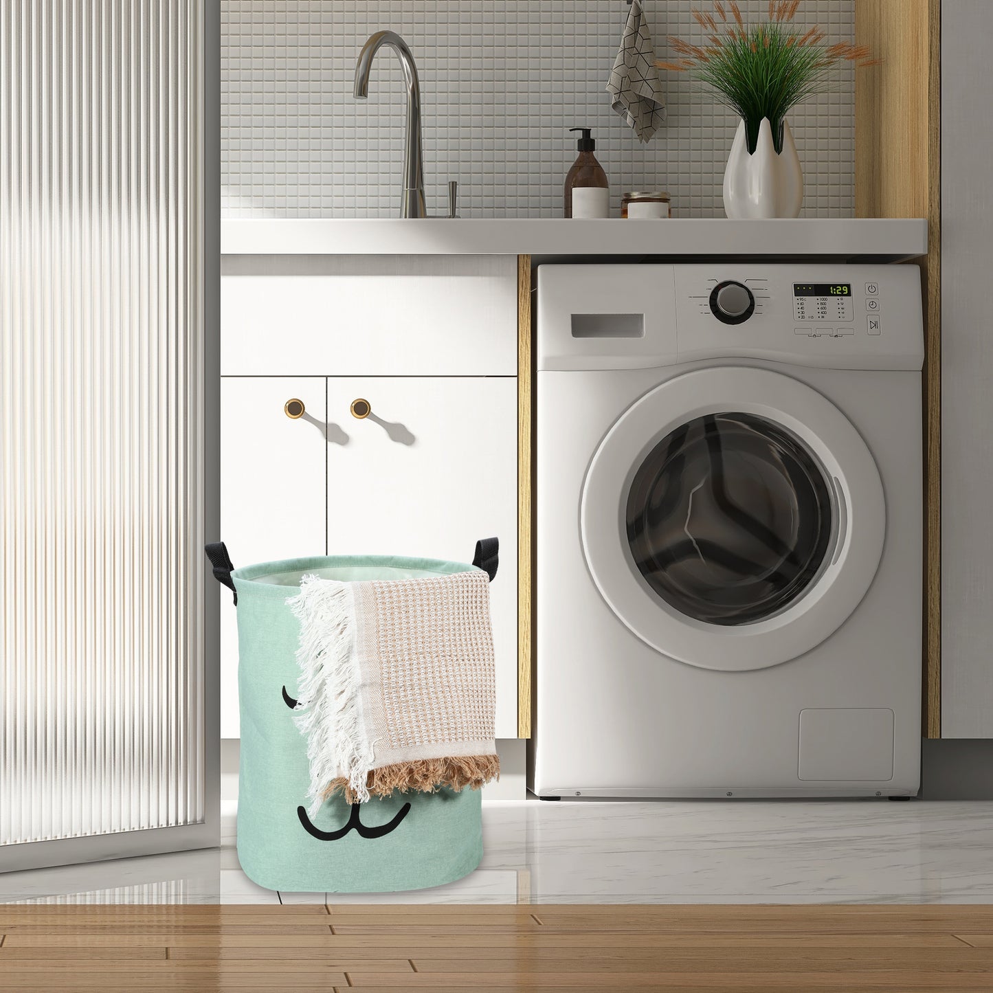 Foldable Cylindrical Laundry Basket for Laundry Room 15.75"x13.78" 40L Green